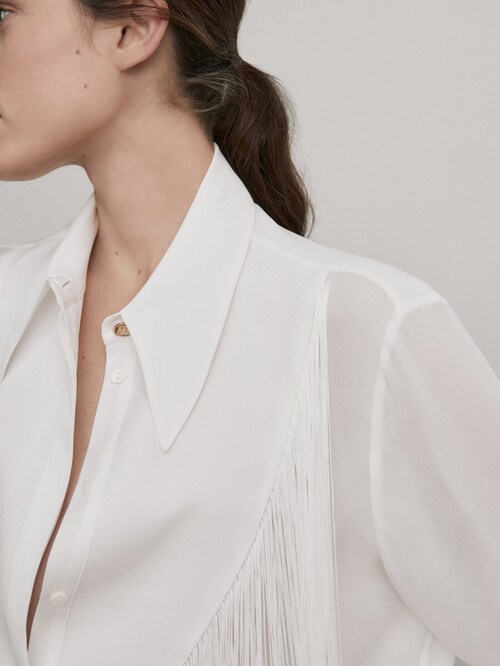 Silk blend shirt fringing - - Massimo Dutti
