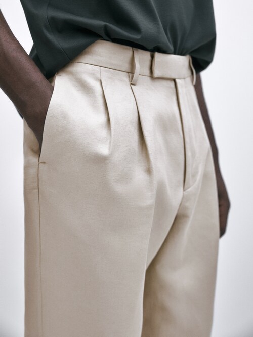 fit bukser i twill med læg Studio - Massimo Dutti