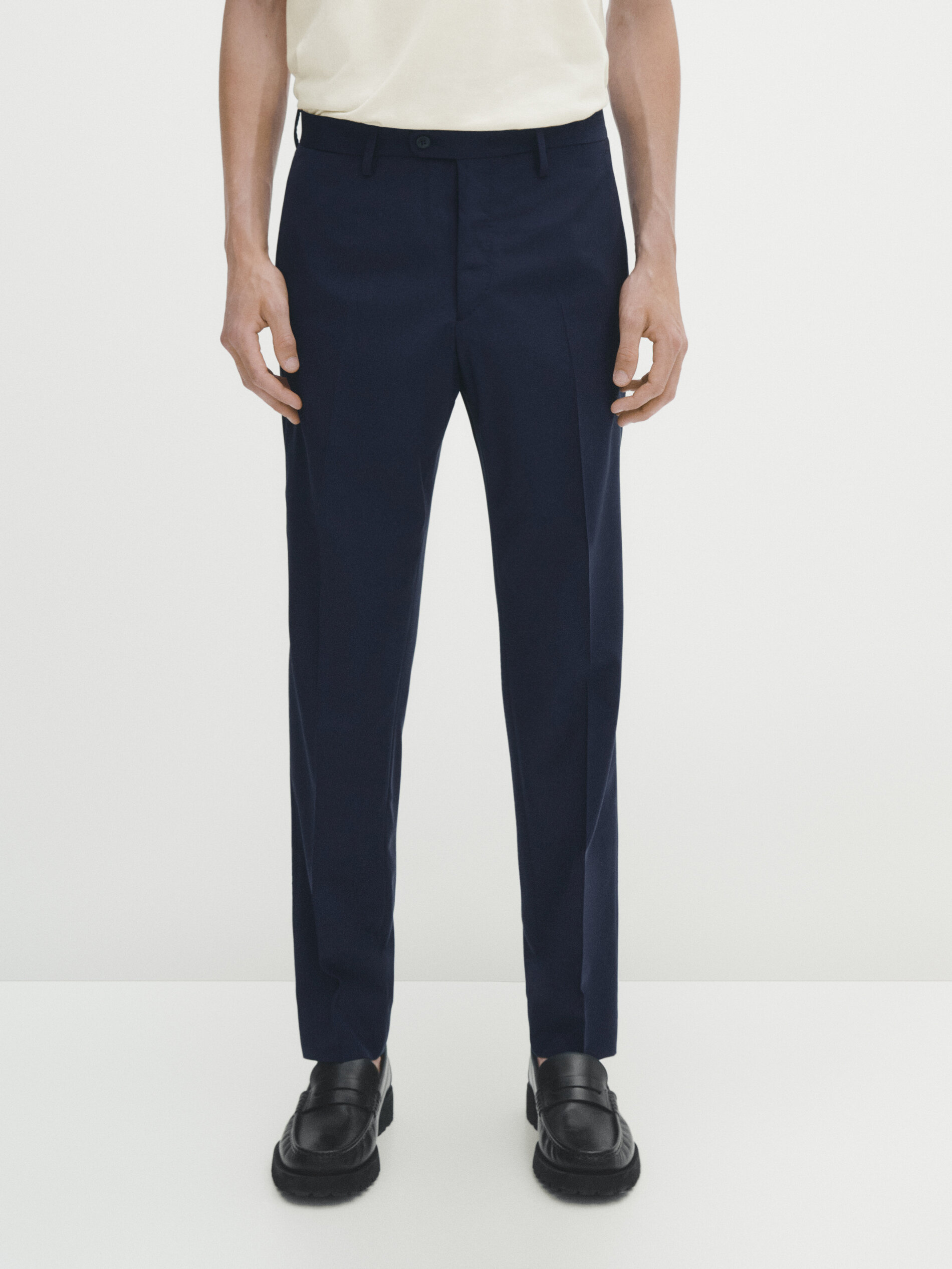 Textured trousers with braided detail  Massimo Dutti