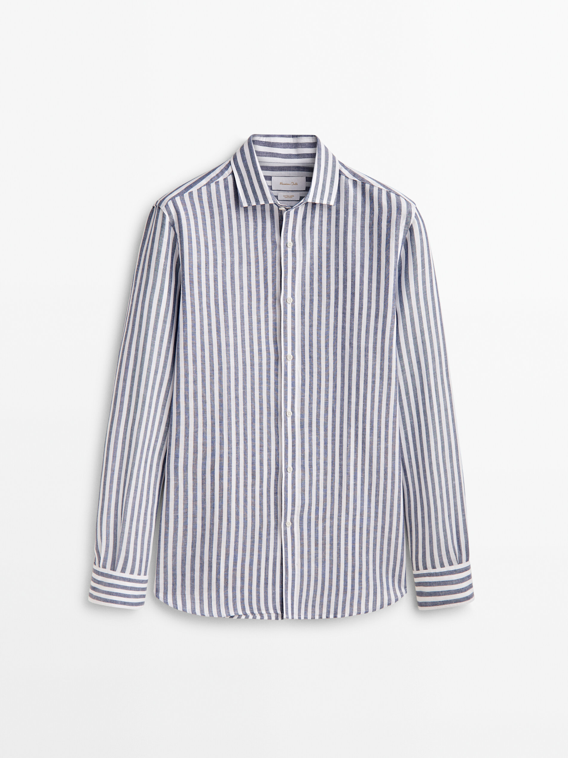 blue and white striped button down
