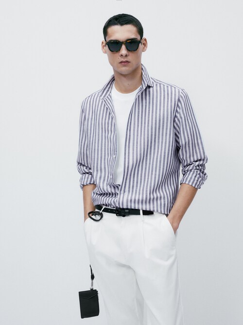 Camisa rayas lino y algodón regular fit - Massimo Dutti Worldwide