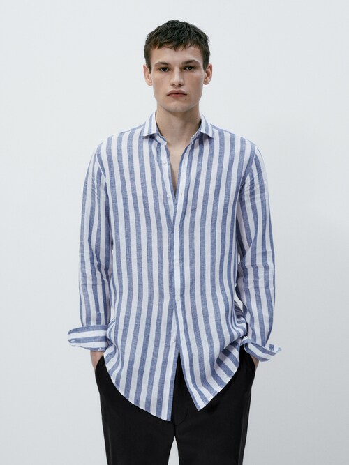 Camisa rayas anchas lino slim fit - Massimo Dutti España