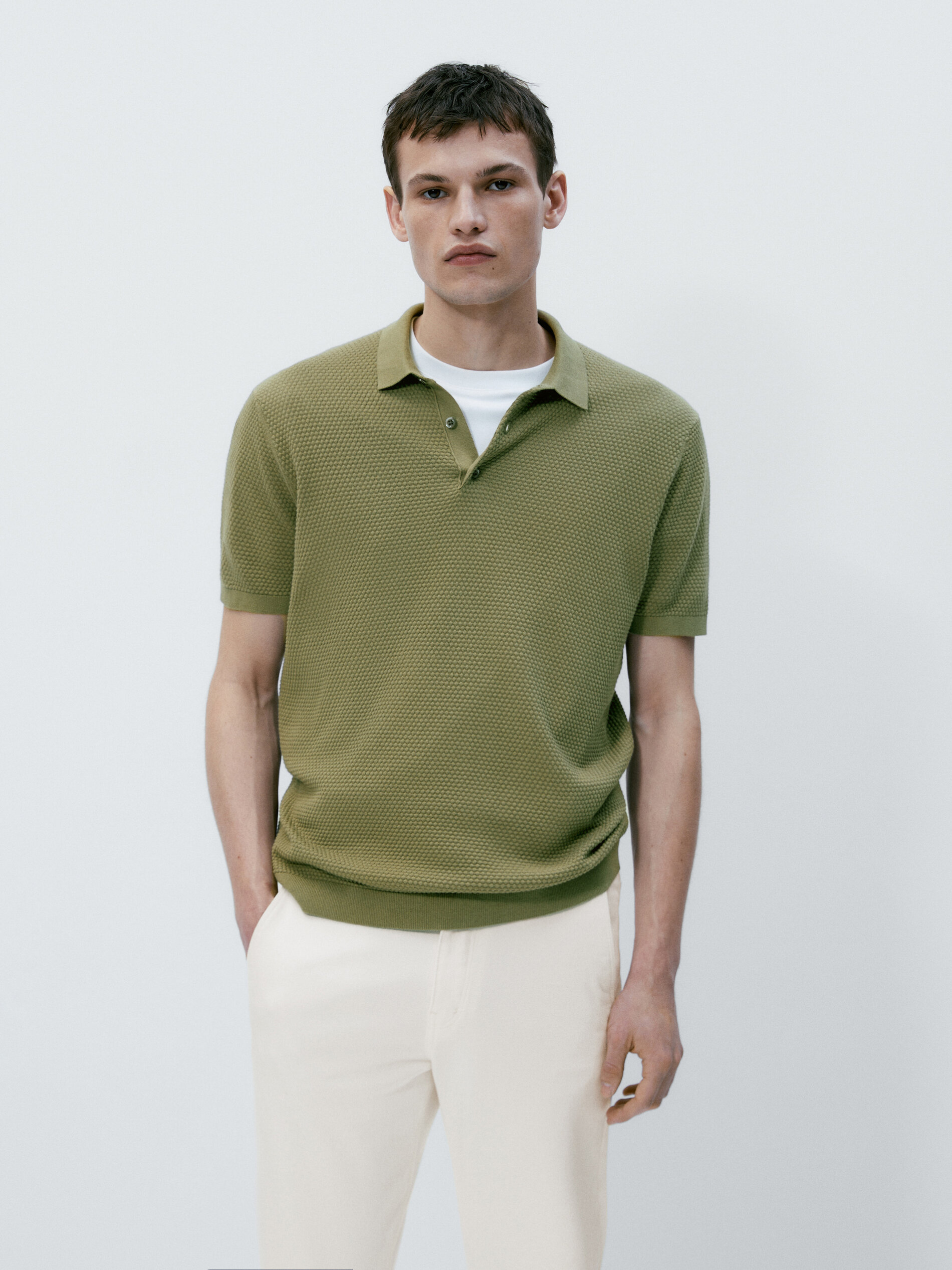 Textured short sleeve polo sweater