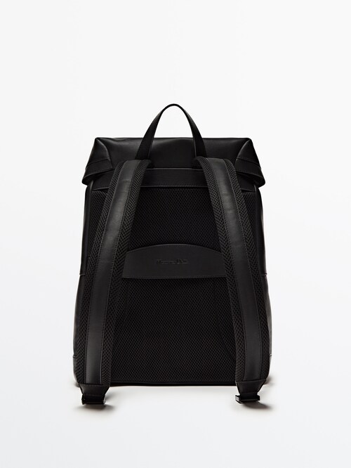 Black leather backpack with - Massimo Costa