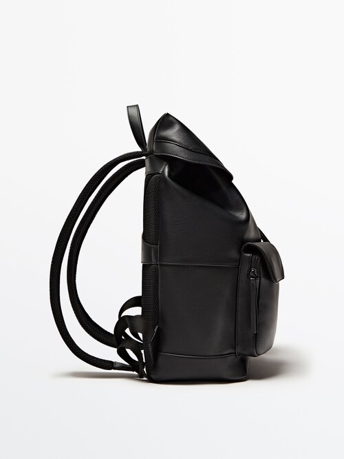 Black leather backpack with - Massimo Costa