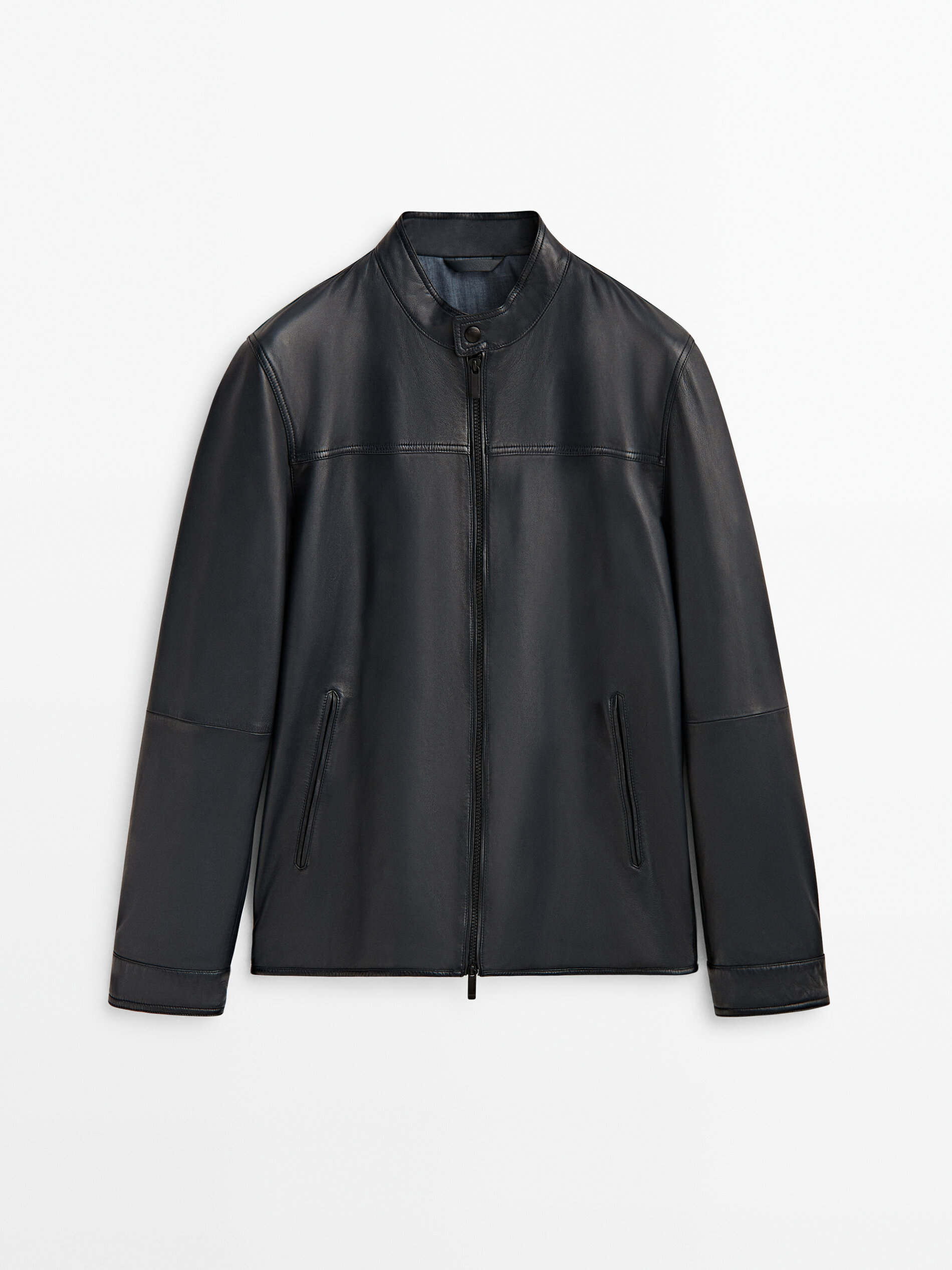 Blue nappa leather jacket - Massimo Dutti United States of America