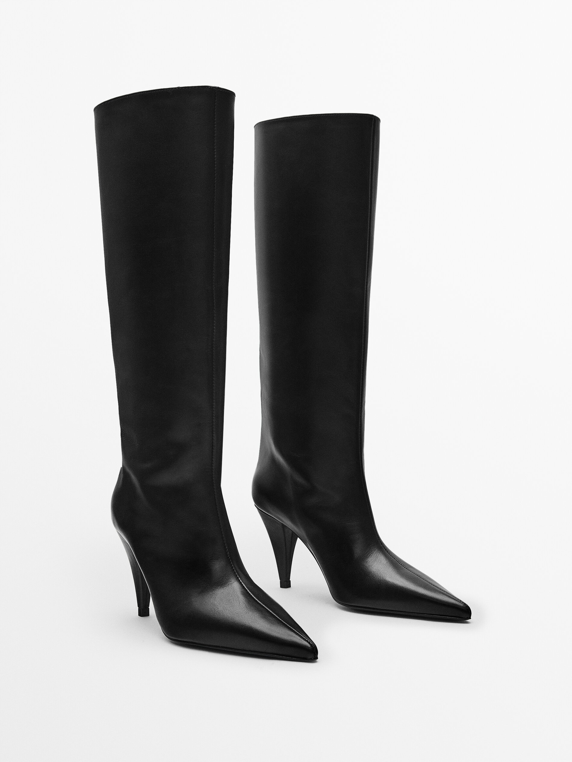 Pointed leather high-heel boots 