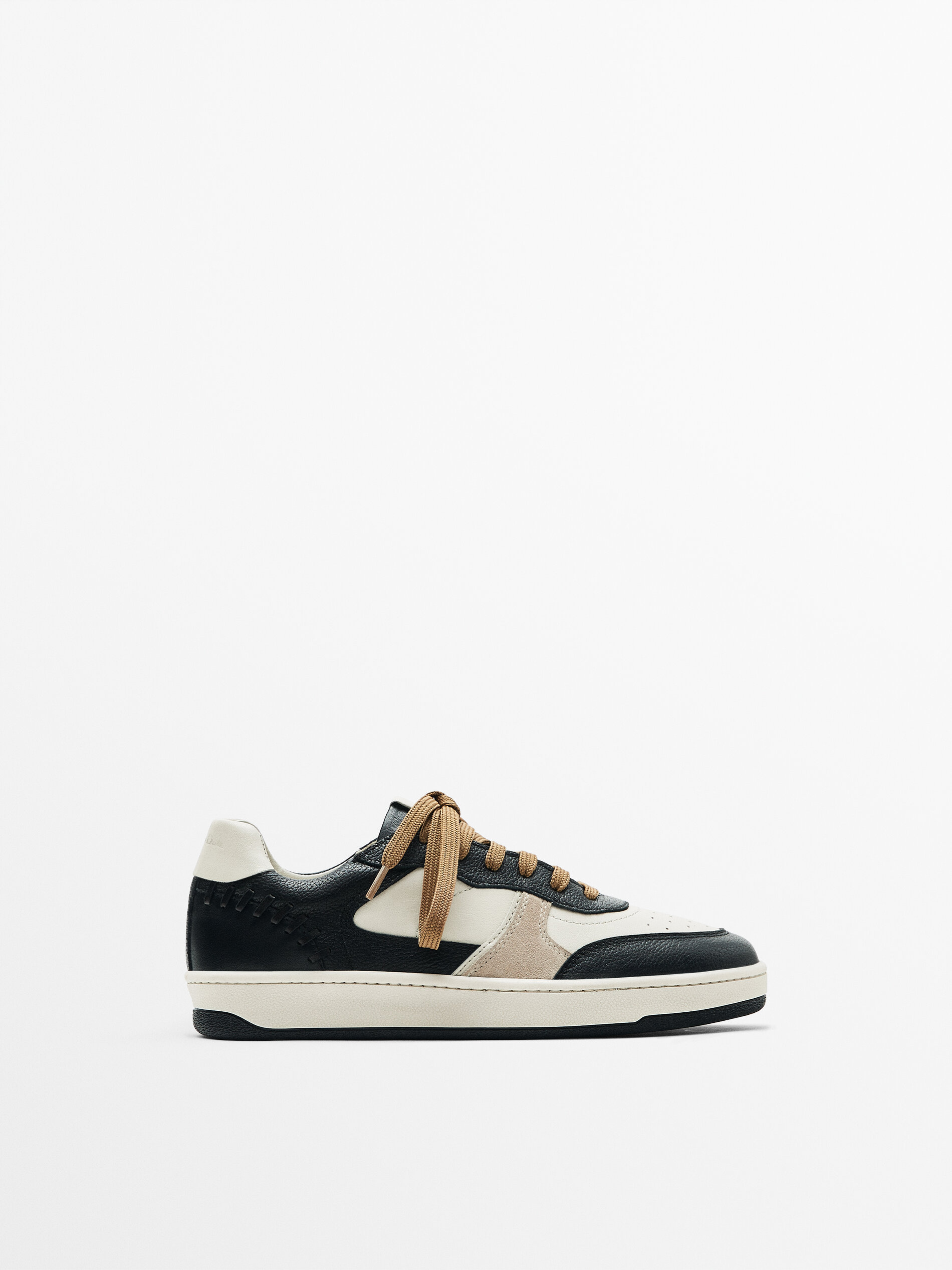 Leren sneakers met inzetstukken - Massimo Dutti Nederland