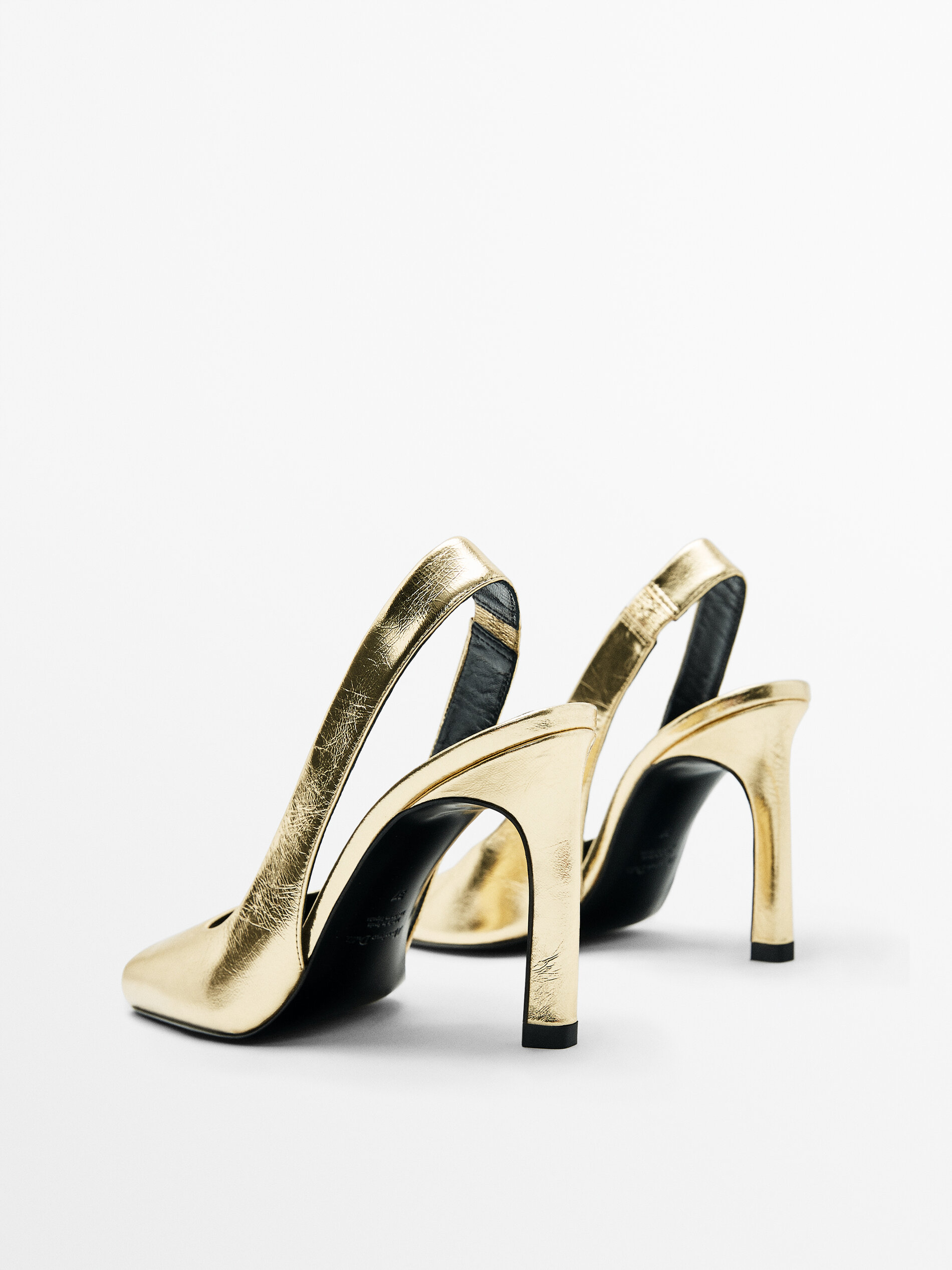 Metallic leren slingback met hoge hak - Massimo Dutti Nederland