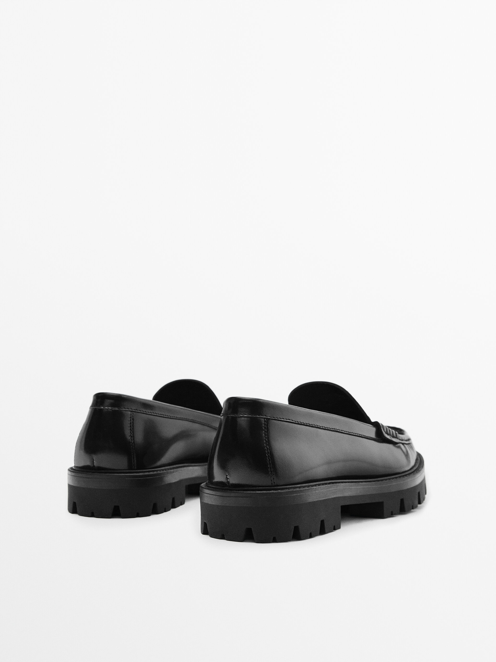 Massimo Dutti - Women - Leather Track-Sole Loafers - Black - 9