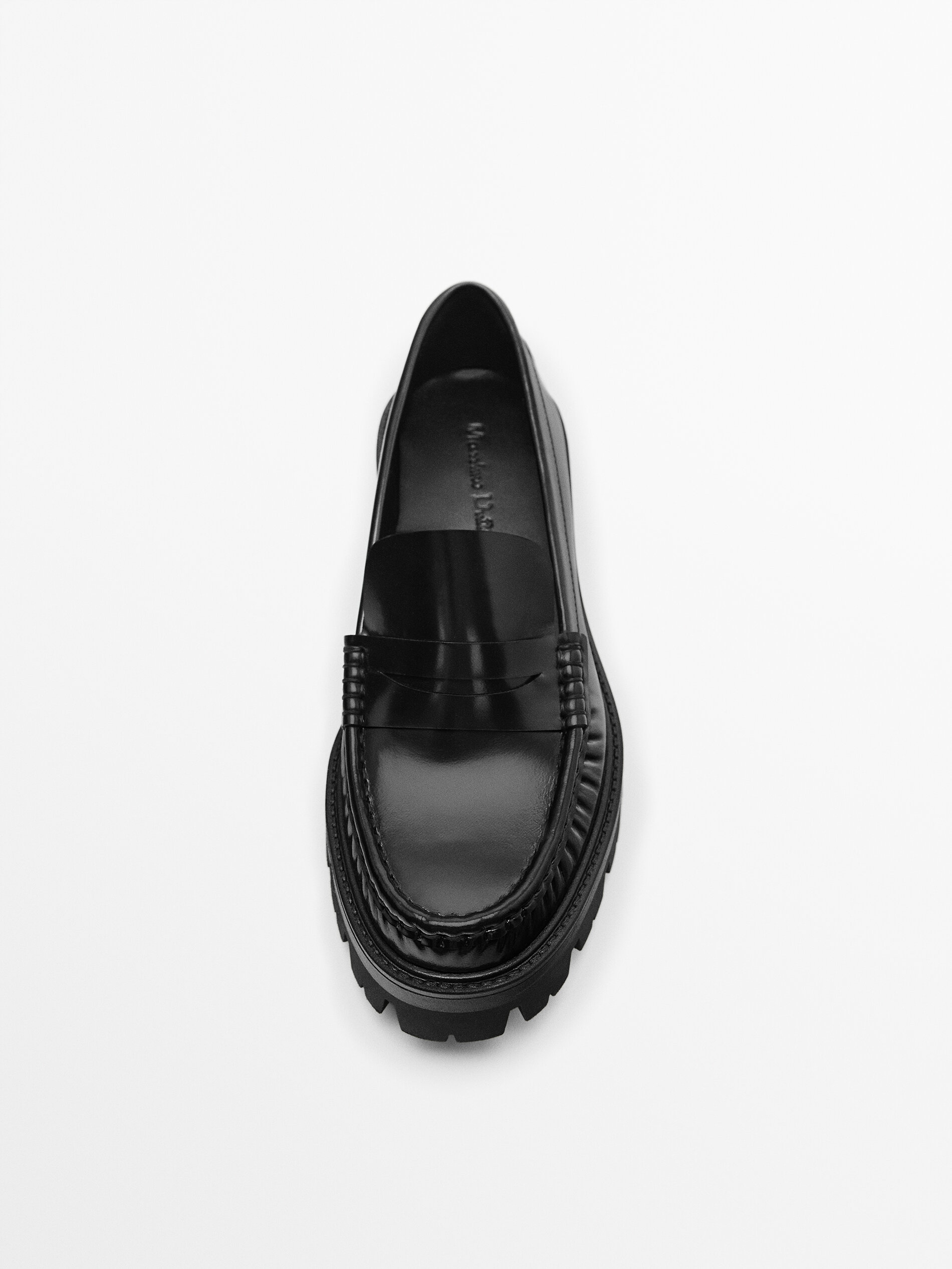 Massimo Dutti - Women - Leather Track-Sole Loafers - Black - 9