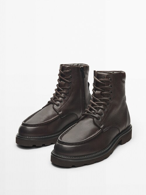 Passive Bluebell blue whale Leather boots with moc toe - Massimo Dutti USA