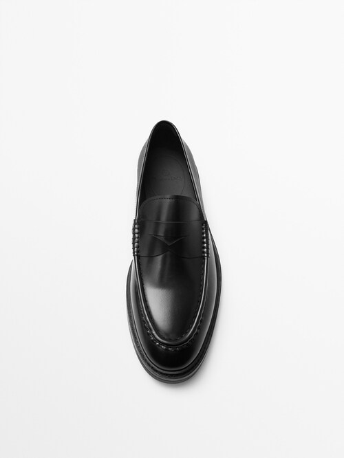 Black leather penny loafers - Massimo Dutti United States of