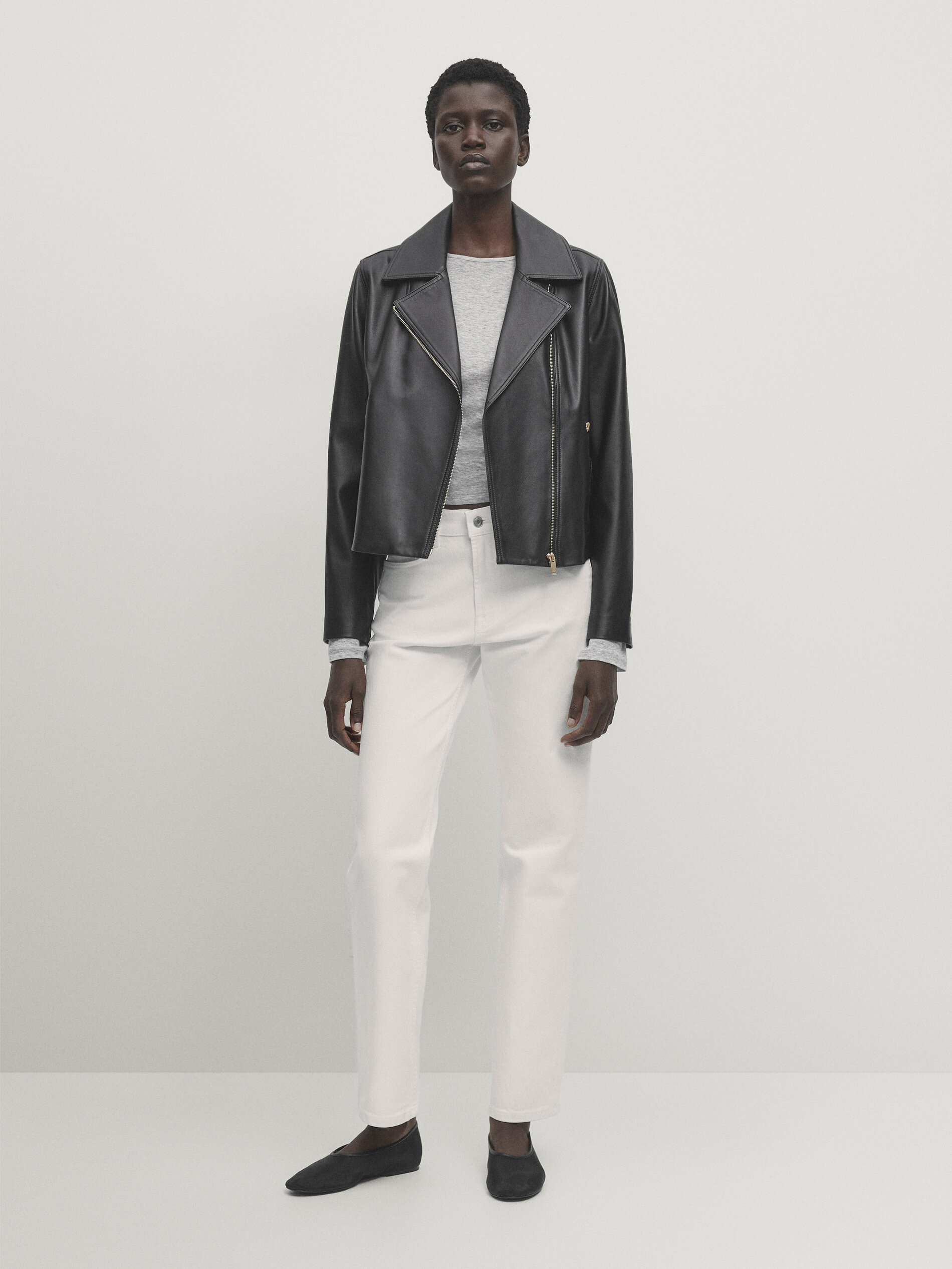 Massimo dutti 2025 leather biker jacket