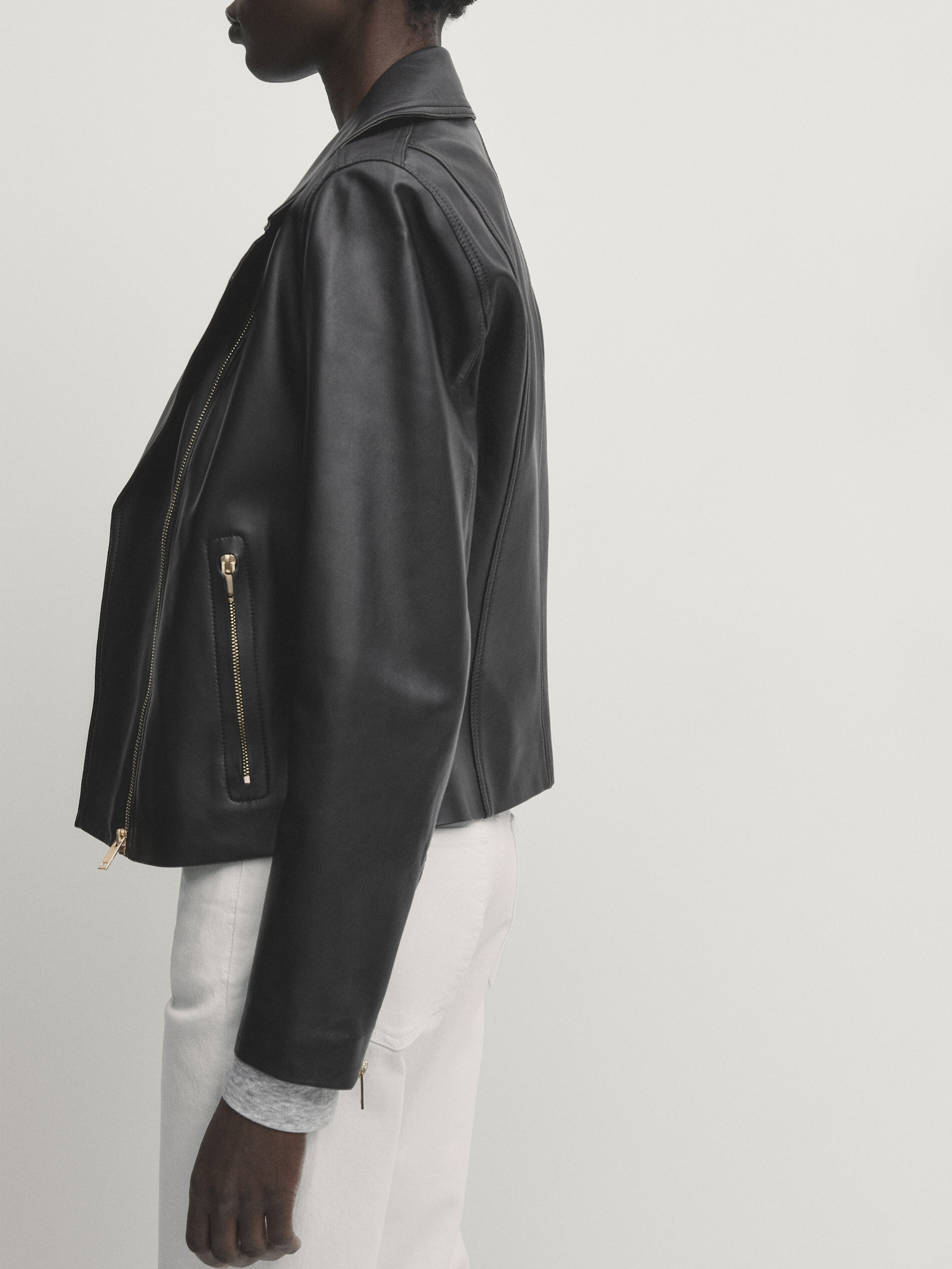 Black nappa leather biker jacket Black Skirts Massimo Dutti