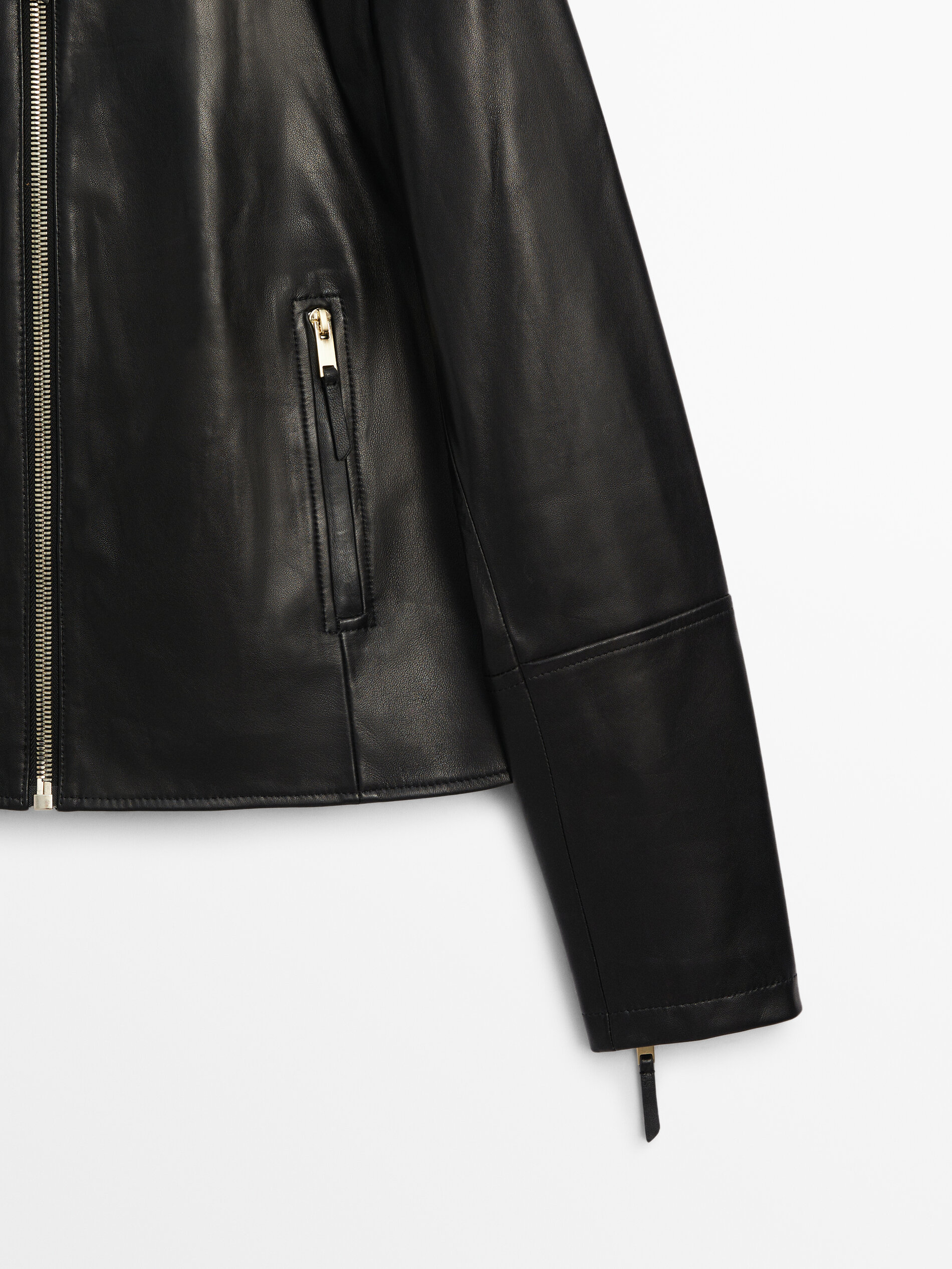 Massimo dutti black leather jacket sales