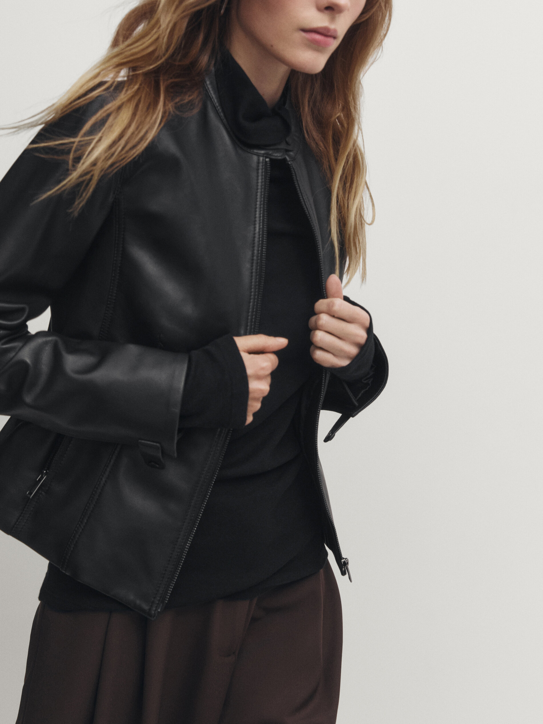 Veste en cuir top femme massimo dutti