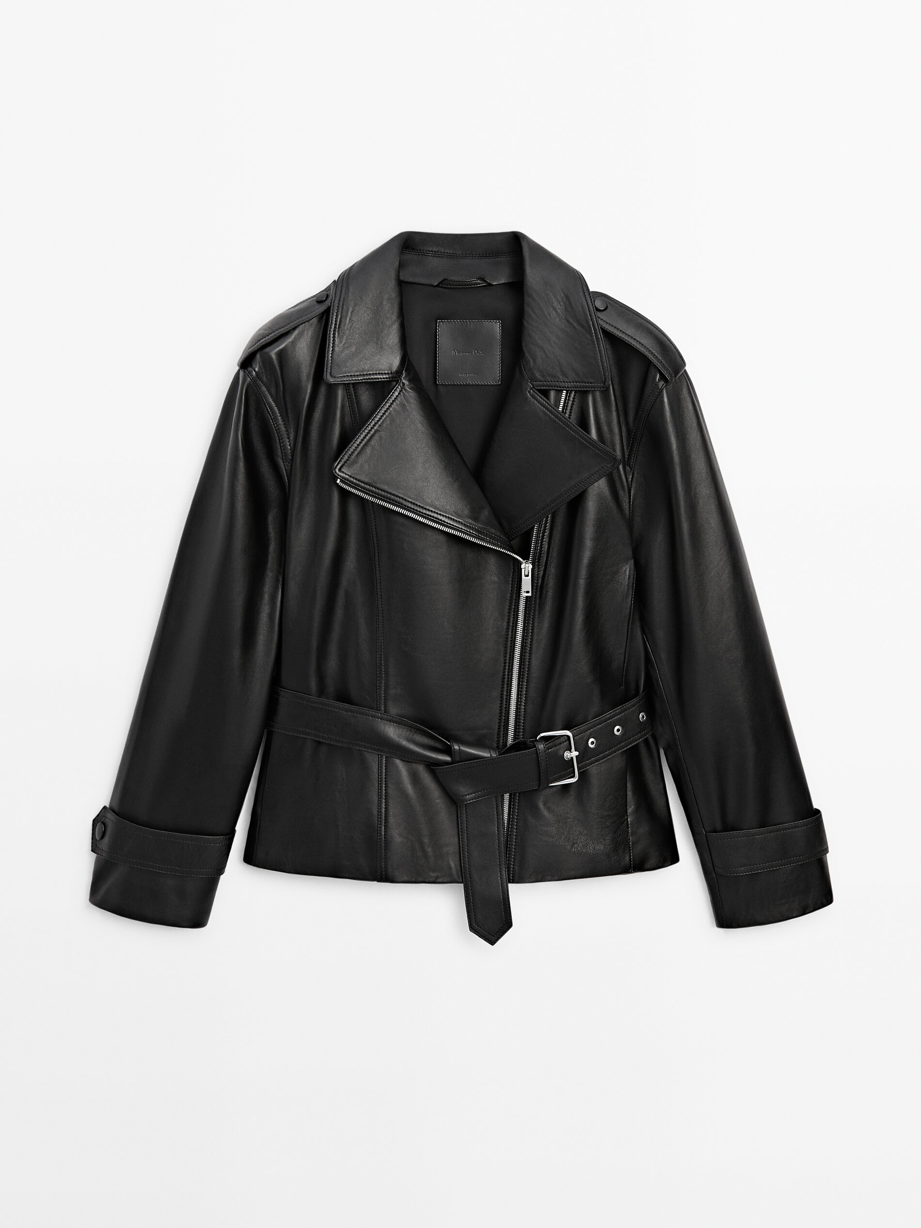 Black nappa leather biker jacket with belt Black Skirts