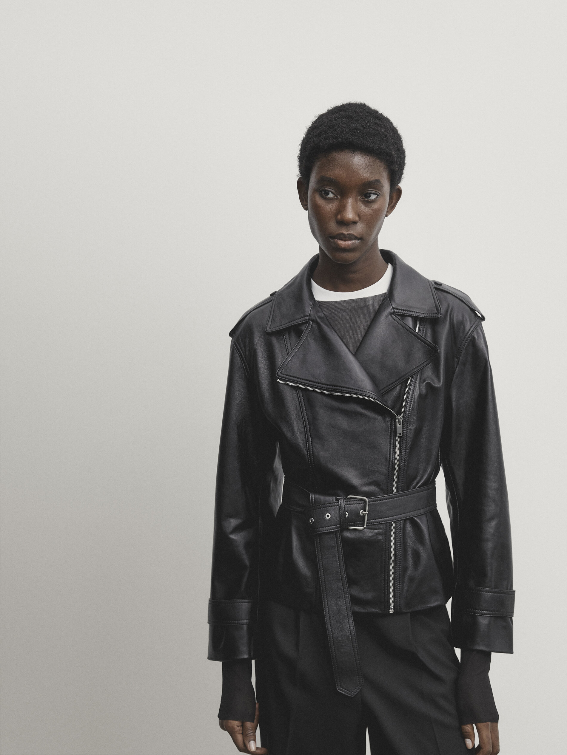 Mens biker jacket outlet with belt