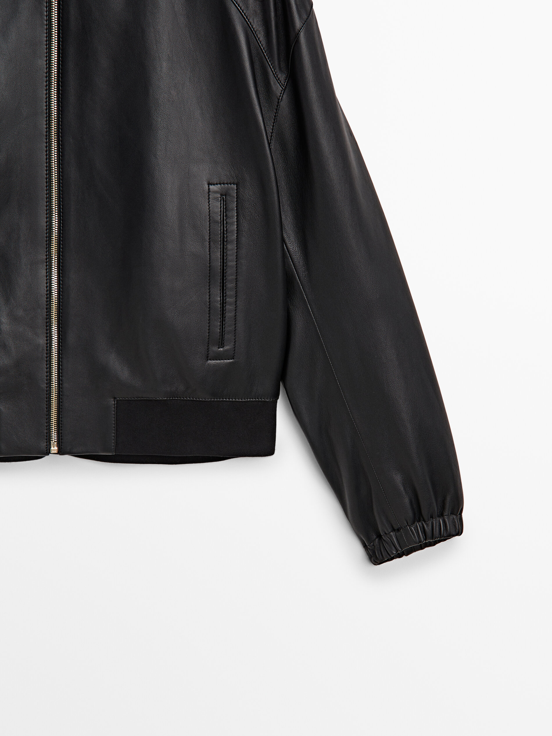 Veste bomber noire en cuir nappa Noir Jupes Massimo Dutti