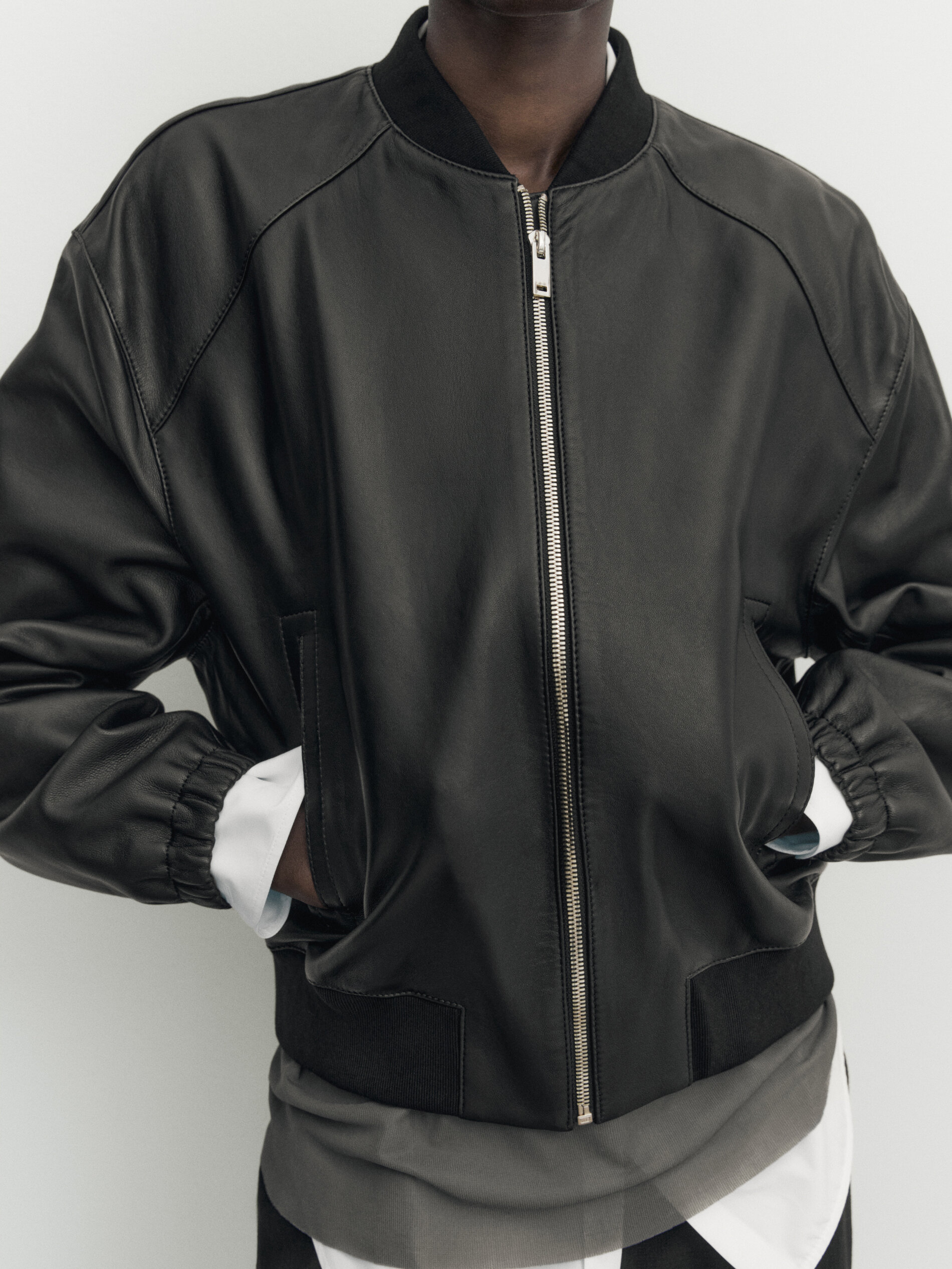 Black nappa leather bomber jacket Black Skirts Massimo Dutti