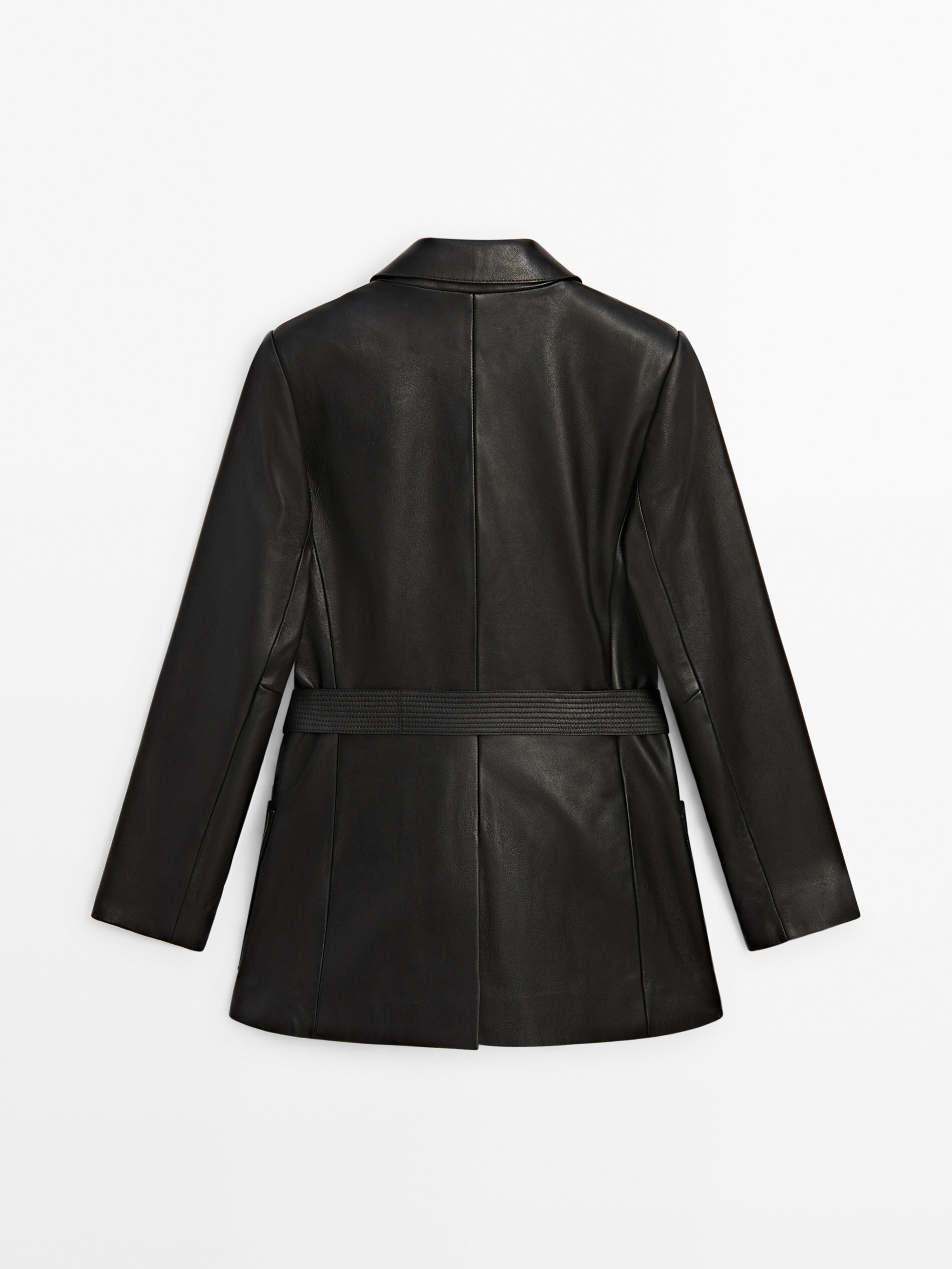 Belted nappa leather blazer Black Skirts Massimo Dutti