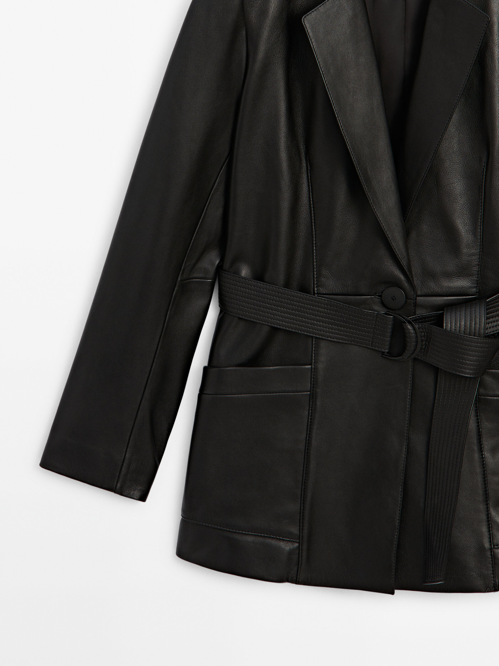 Belted nappa leather blazer Black Skirts Massimo Dutti