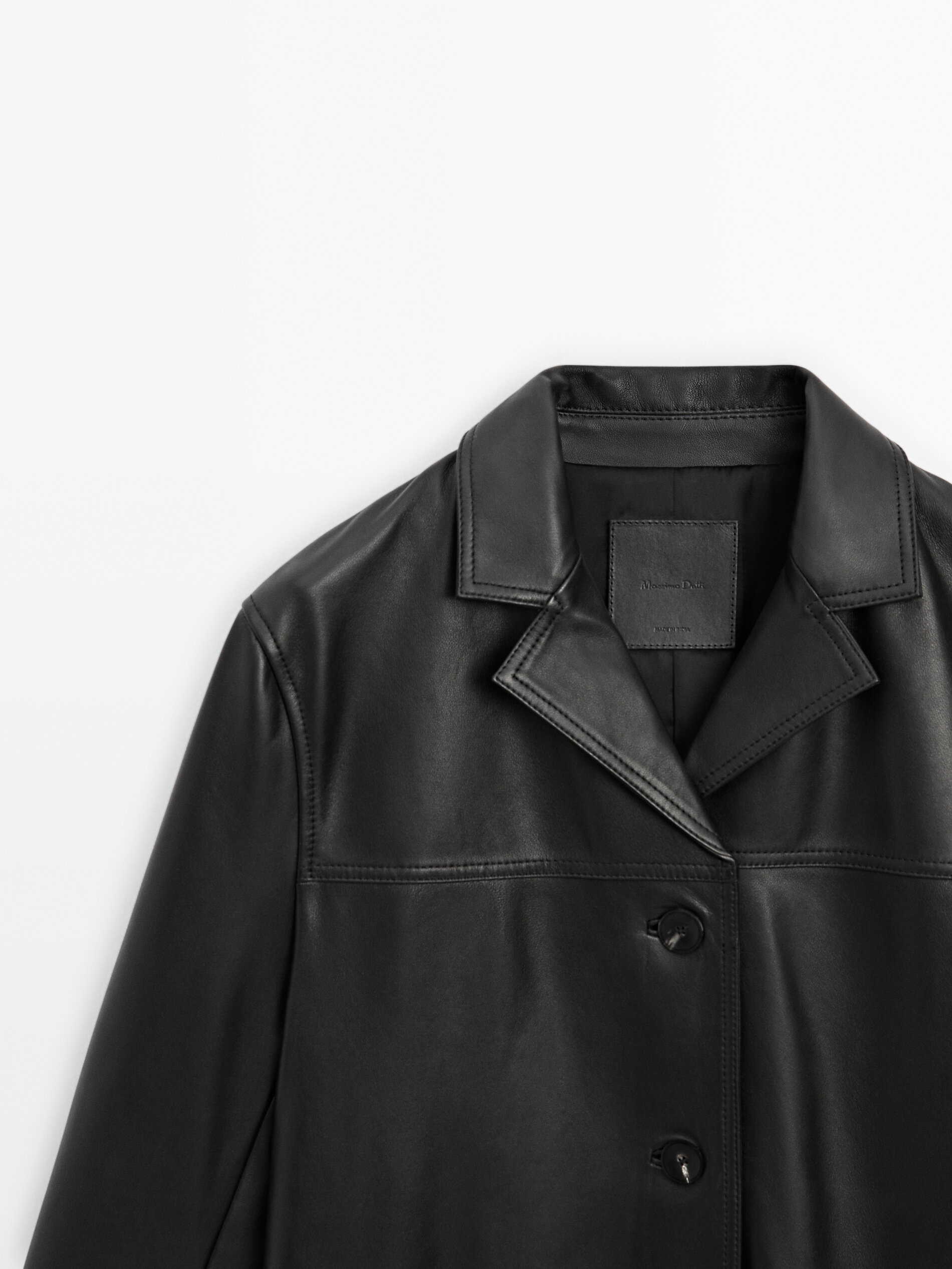 Long straight fit nappa leather coat Black Skirts Massimo Dutti