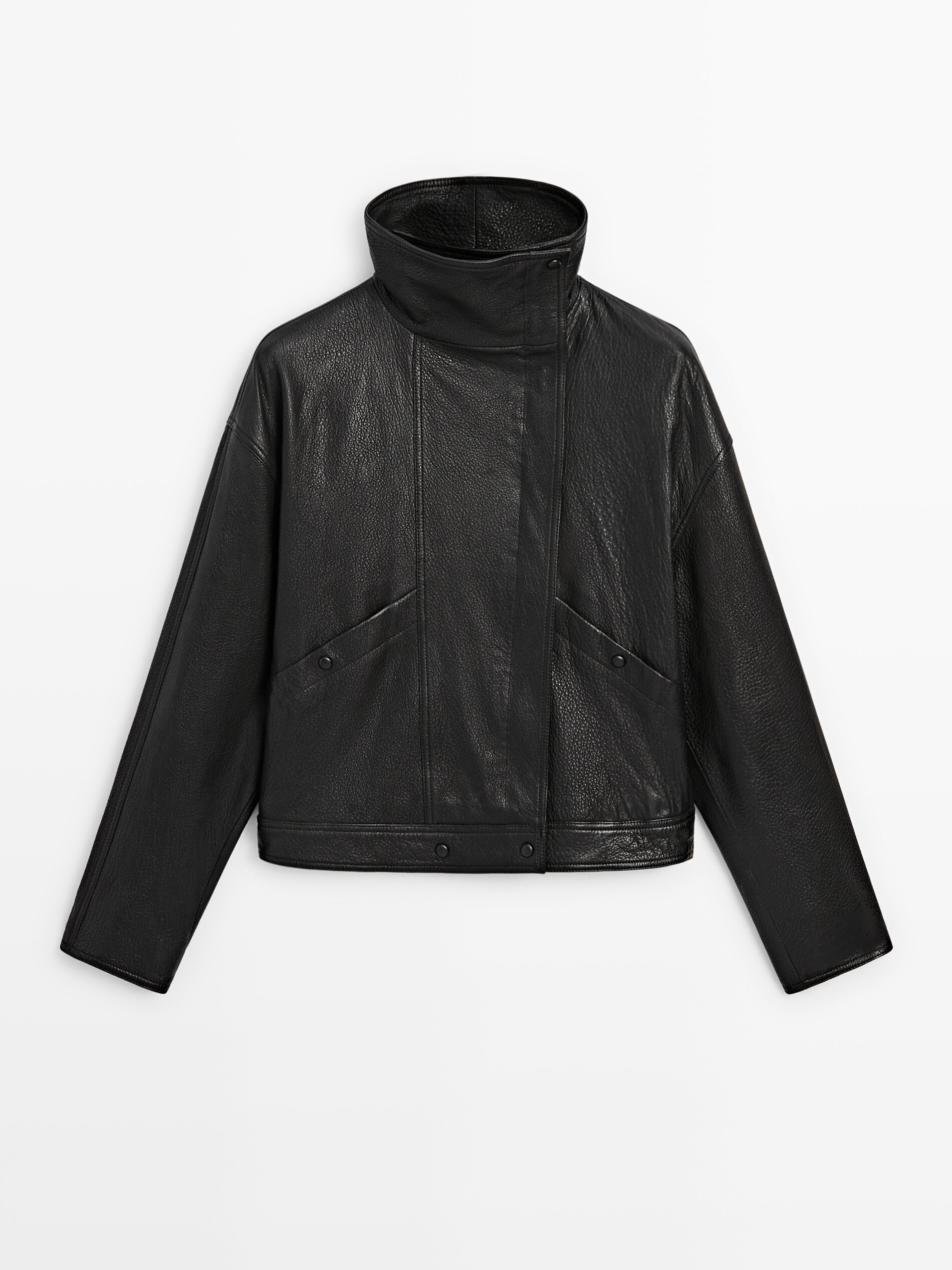 Tumbled nappa leather jacket with high neck
