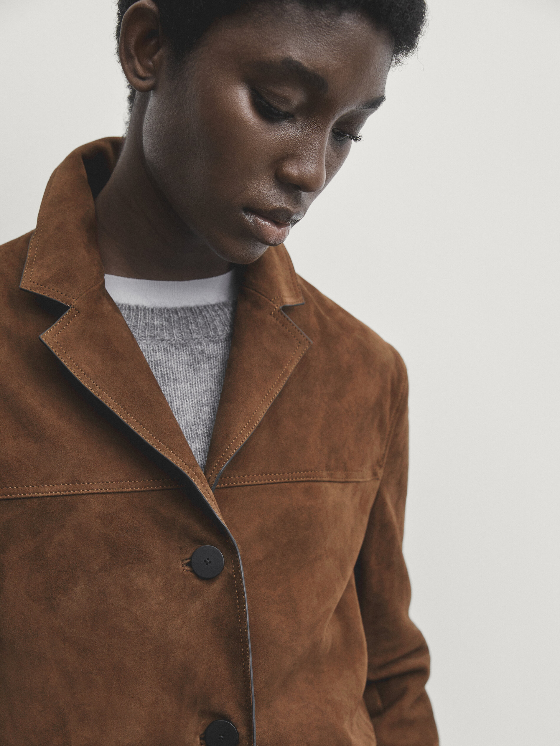 Suede leather blazer Brown Skirts Massimo Dutti