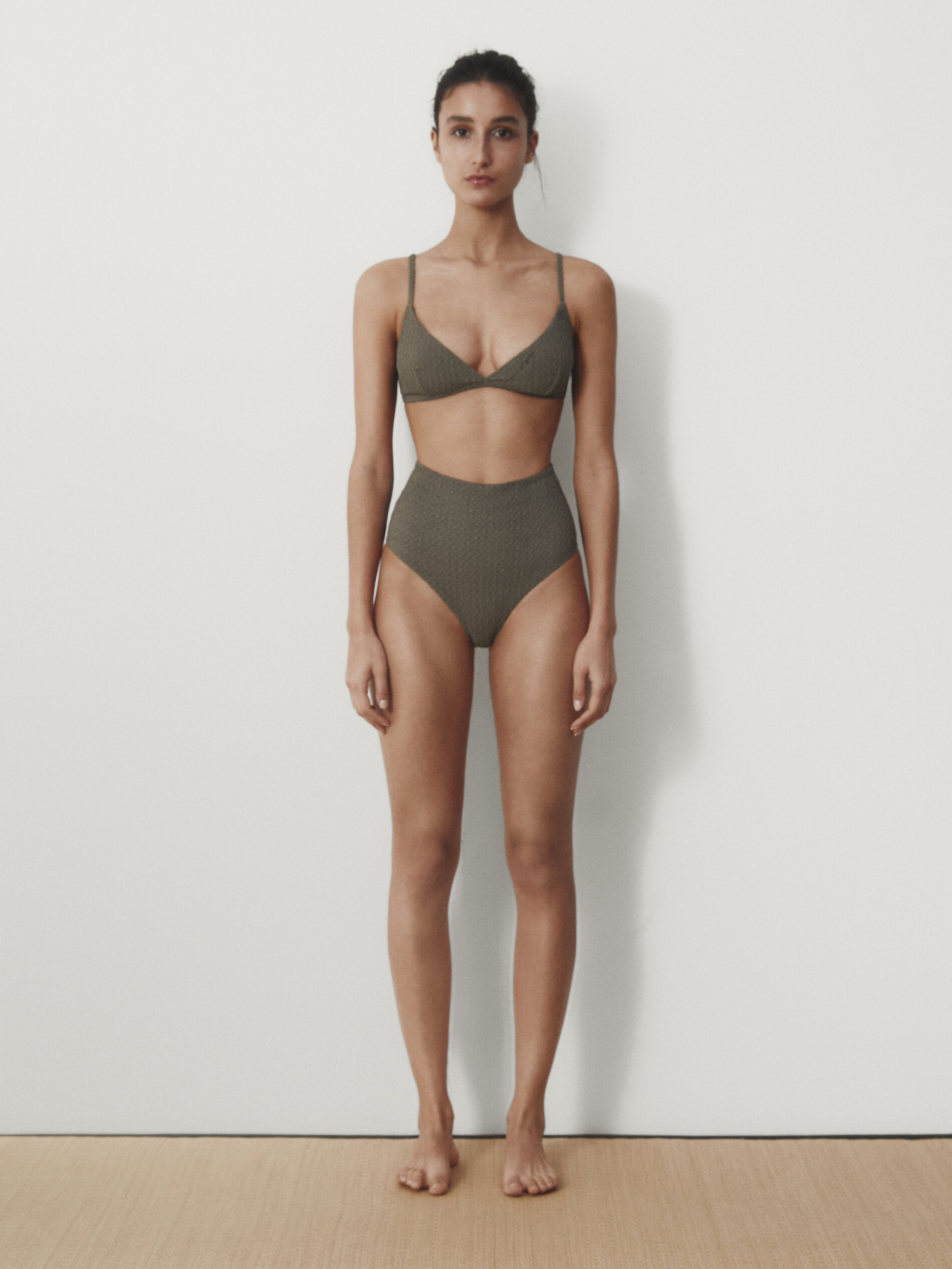 Textured high clearance waisted bikini bottoms