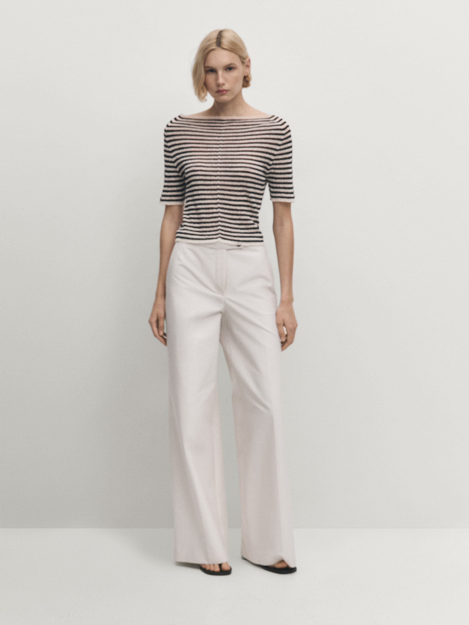 Cotton blend wide leg trousers