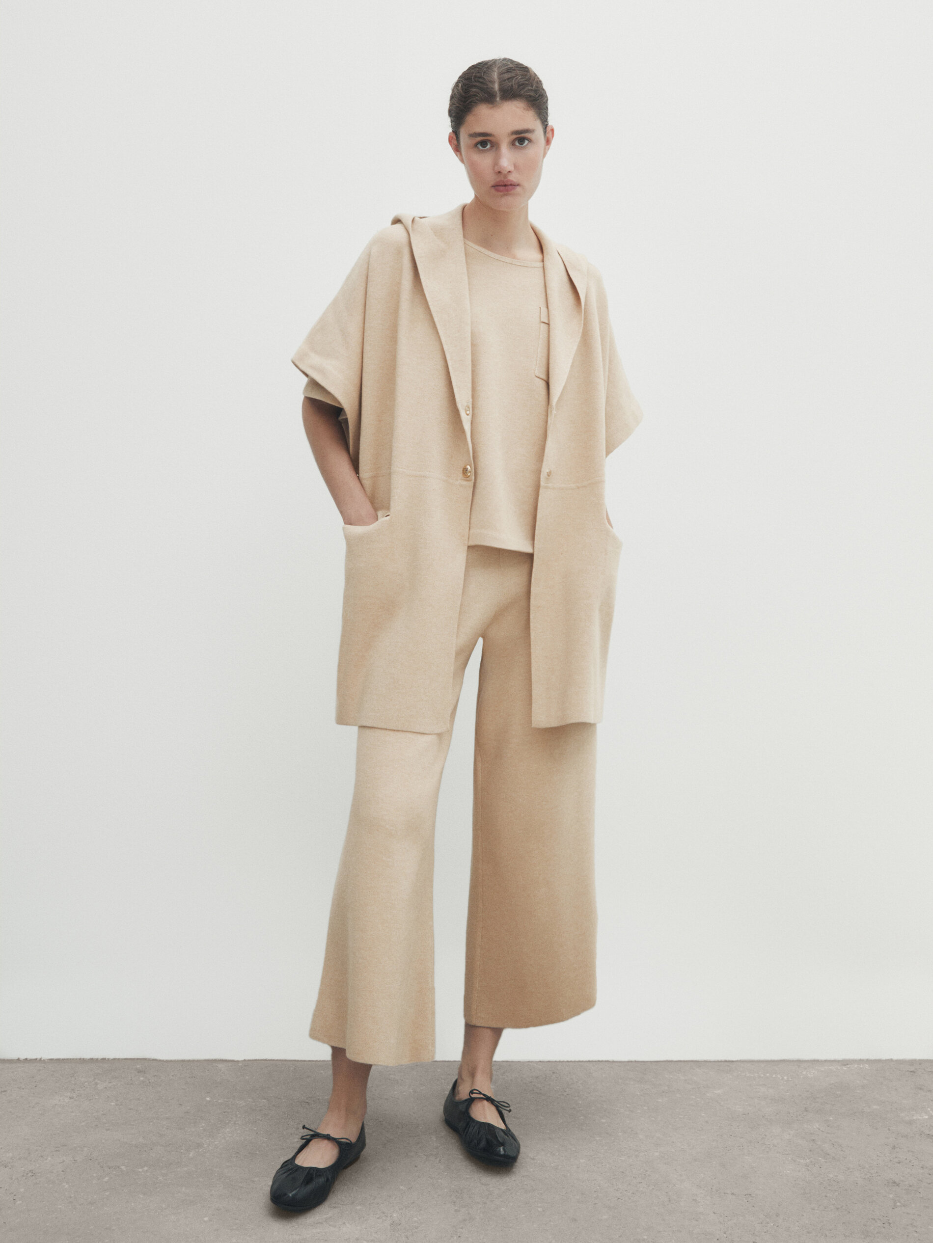 Jupe culotte en maille Camel Habill Massimo Dutti