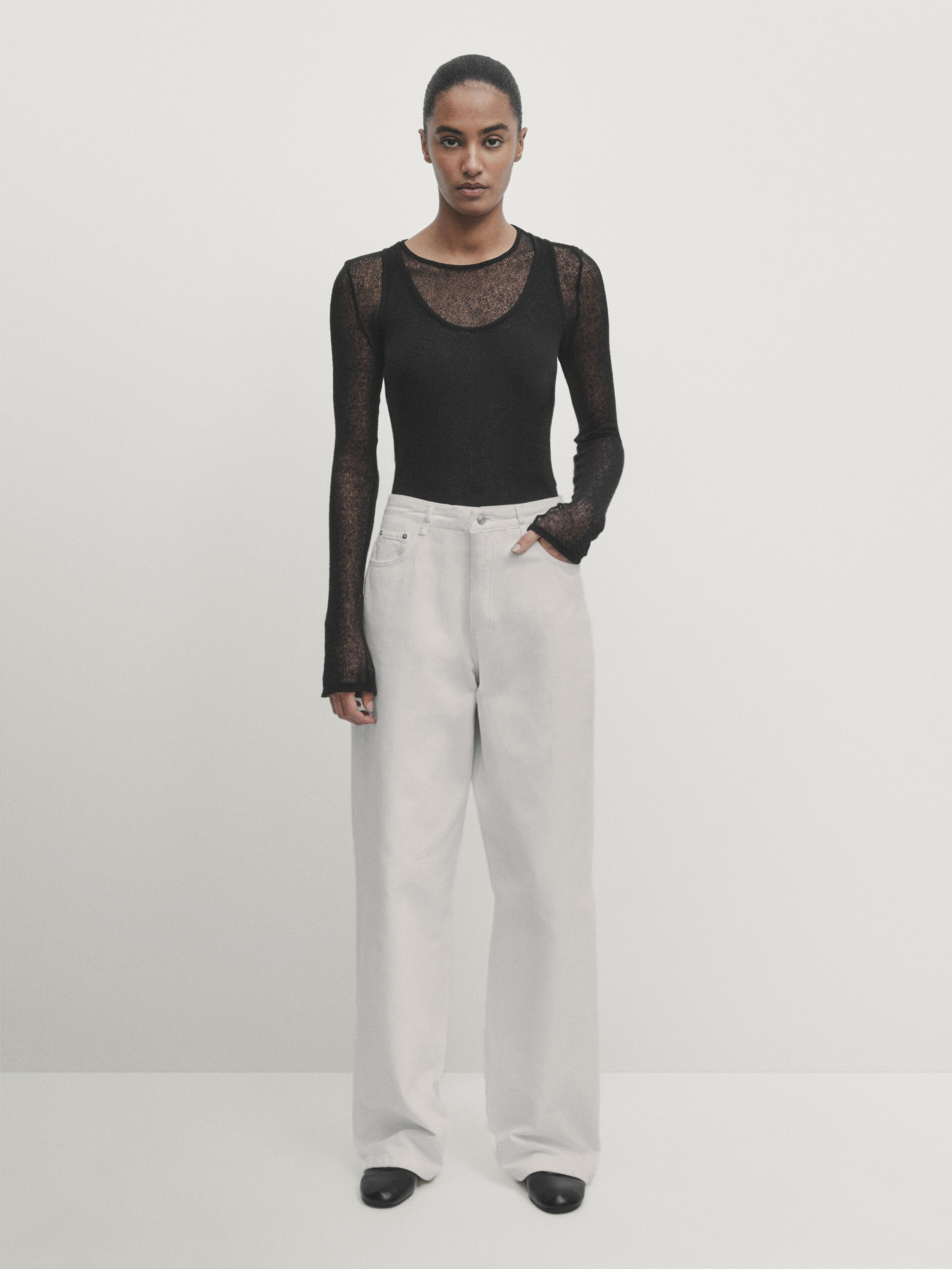 Relaxed fit trousers with cotton and linen · Ochre · Dressy | Massimo Dutti