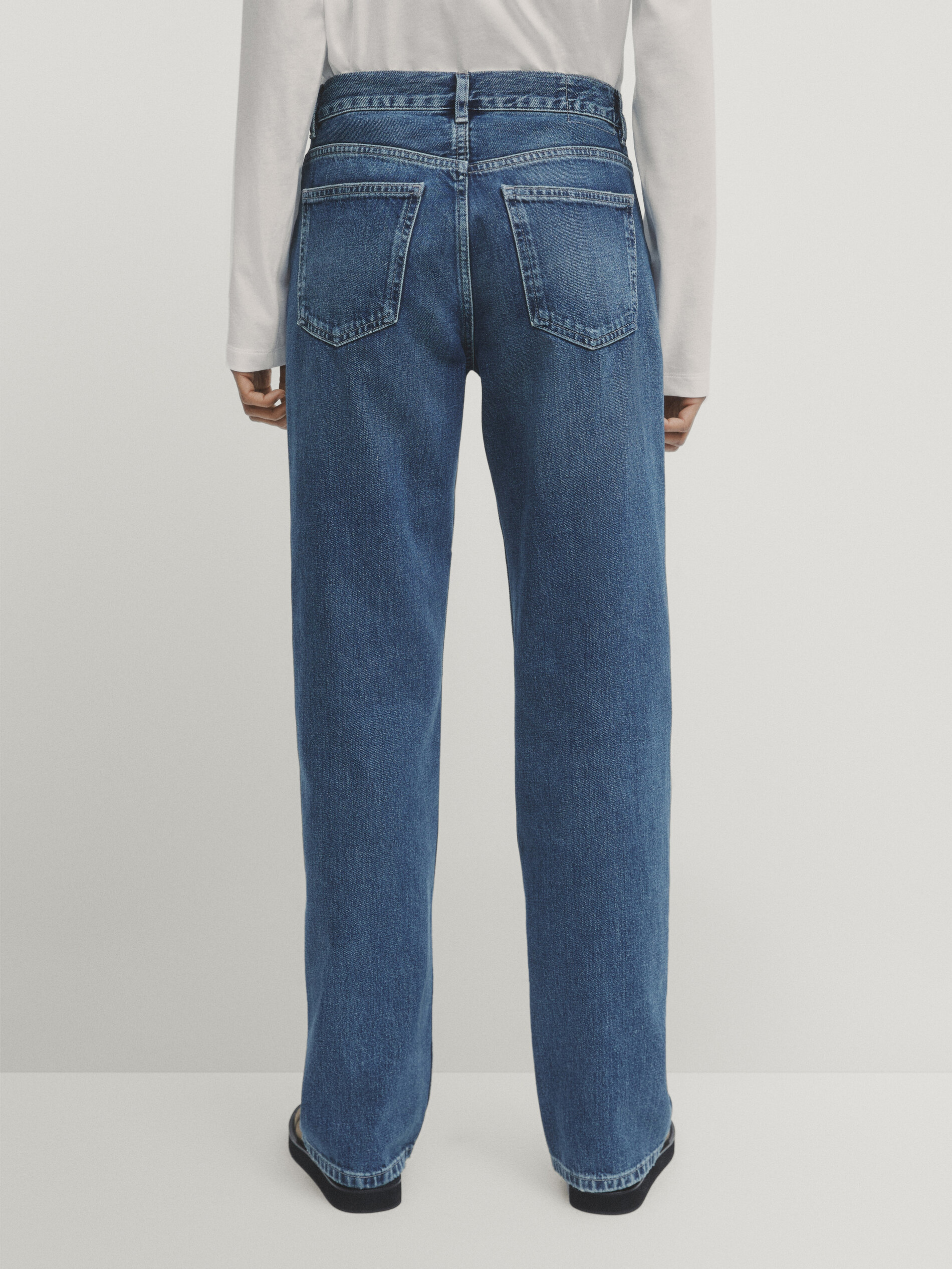 Mid rise straight fit full length jeans