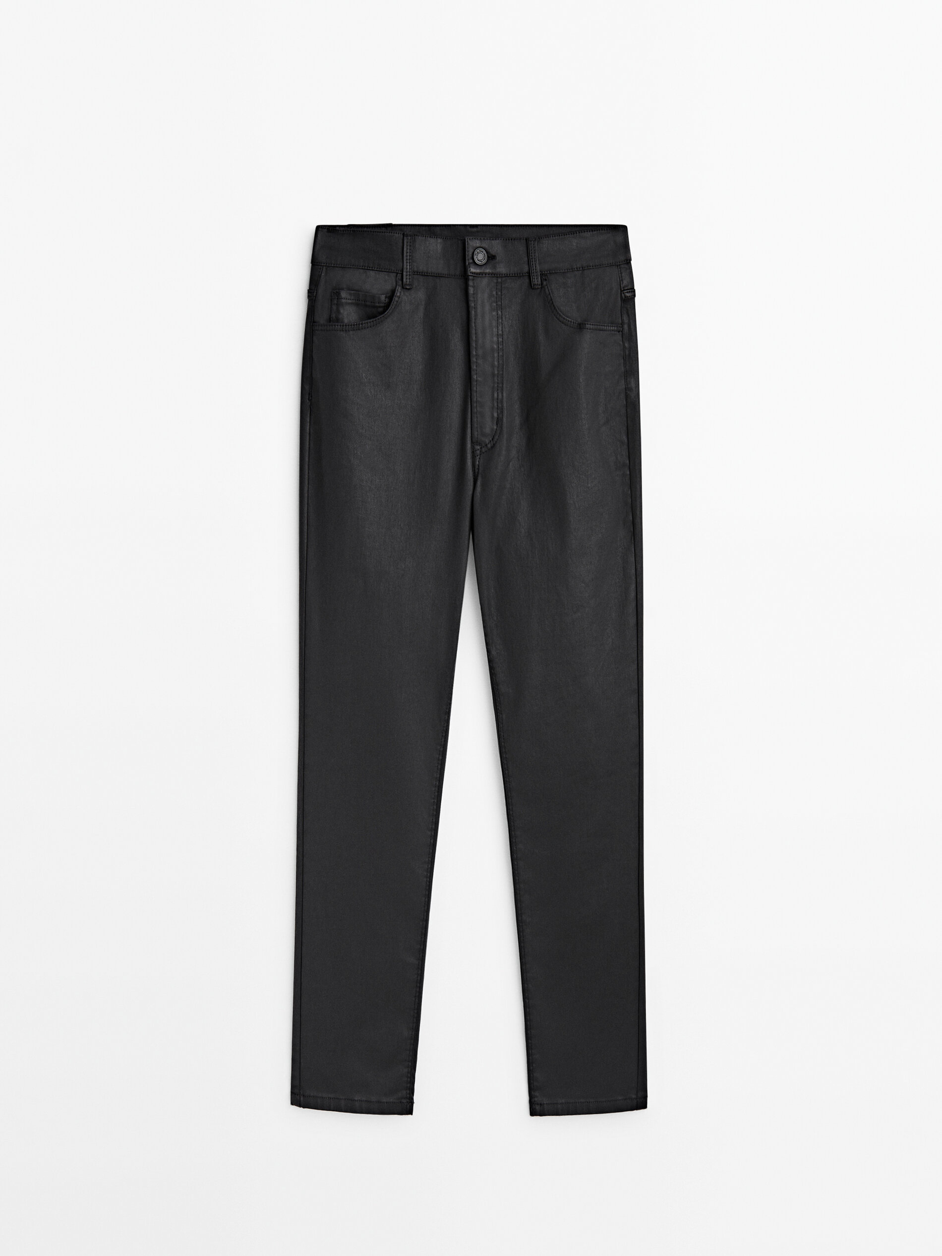 Pantal n coated tiro alto corte recto Negro Vestir Massimo Dutti