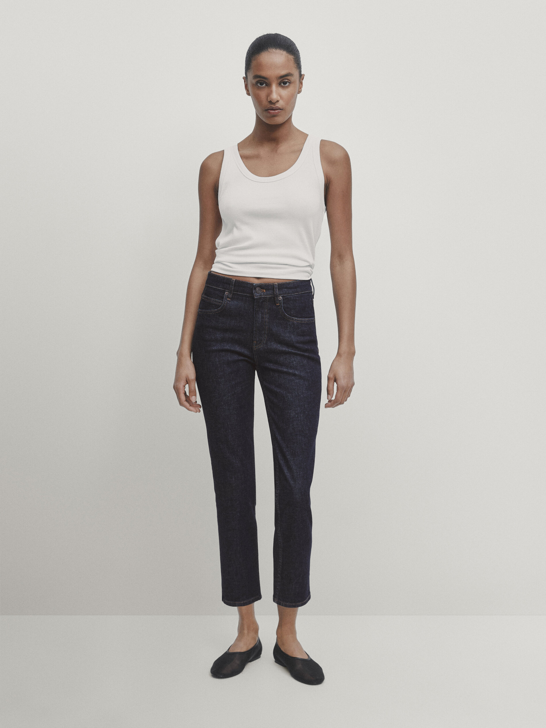 Cropped comfort slim fit mid rise jeans Dark Blue Dressy