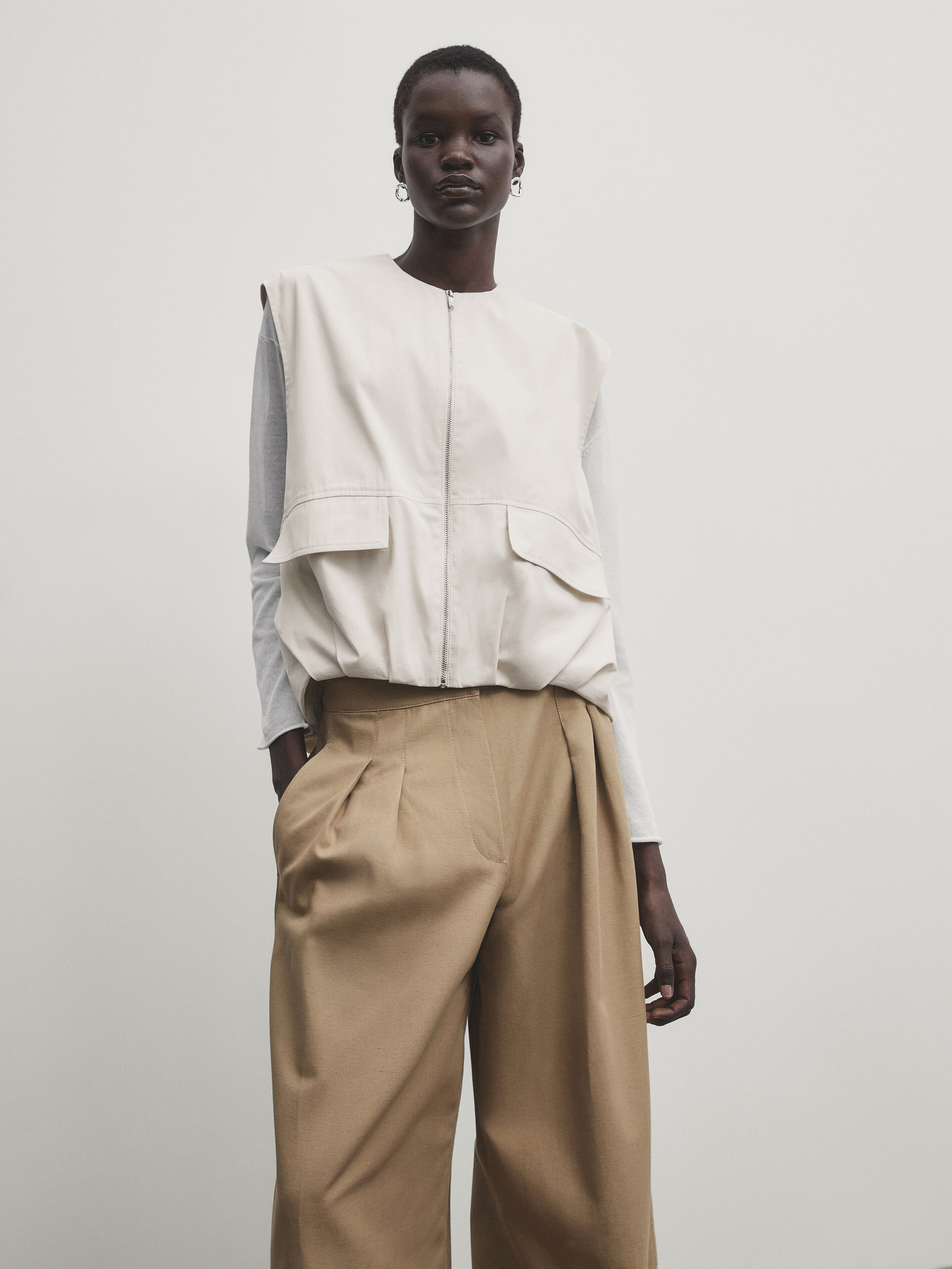 Cream Crinkle Tie Waist Wide Leg Trouser | Simply Be