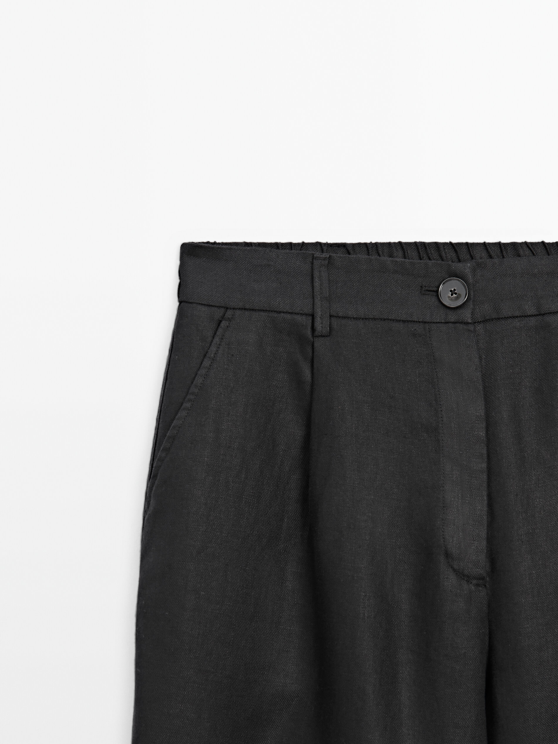 Wide leg linen trousers Black Cream Lime Dressy Massimo Dutti