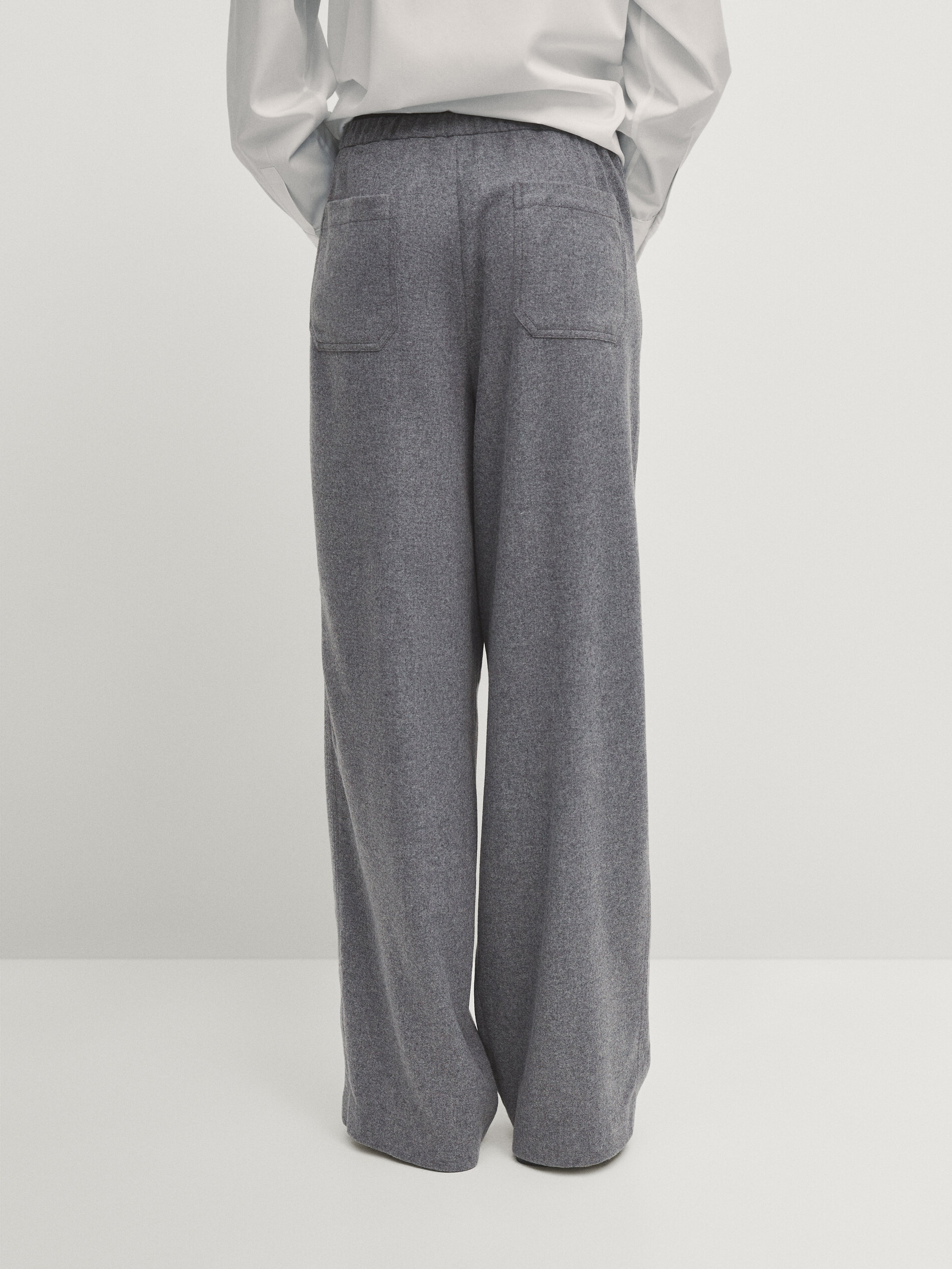 Flannel wool blend carpenter trousers · Grey · Dressy | Massimo Dutti