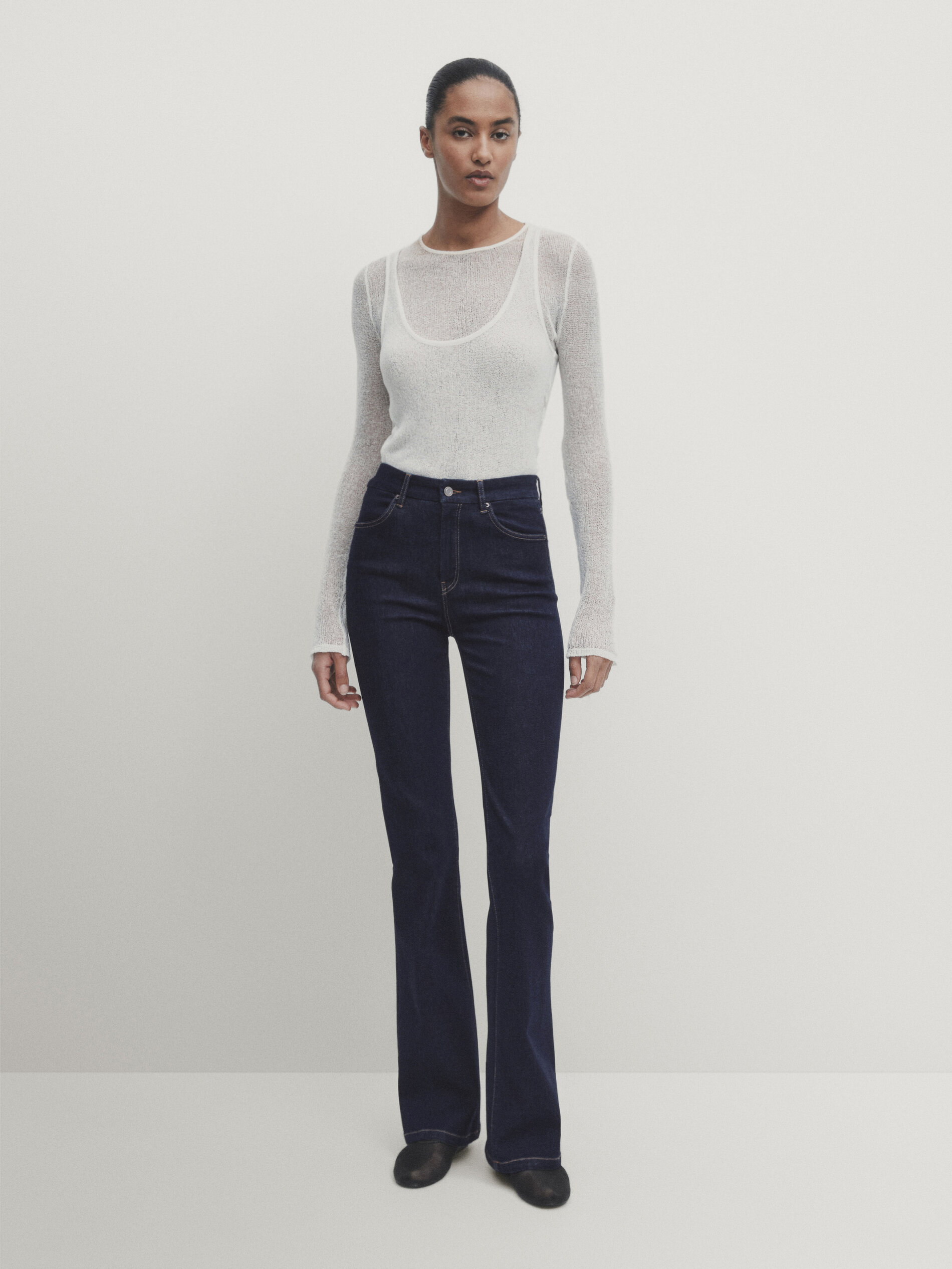 Skinny flare fit high waist jeans Dark Blue Dressy Massimo Dutti