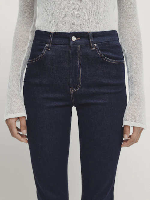 | Jeans-Schlaghose mit Dunkelblau hohem Massimo · Dutti · Röcke Skinny Bund