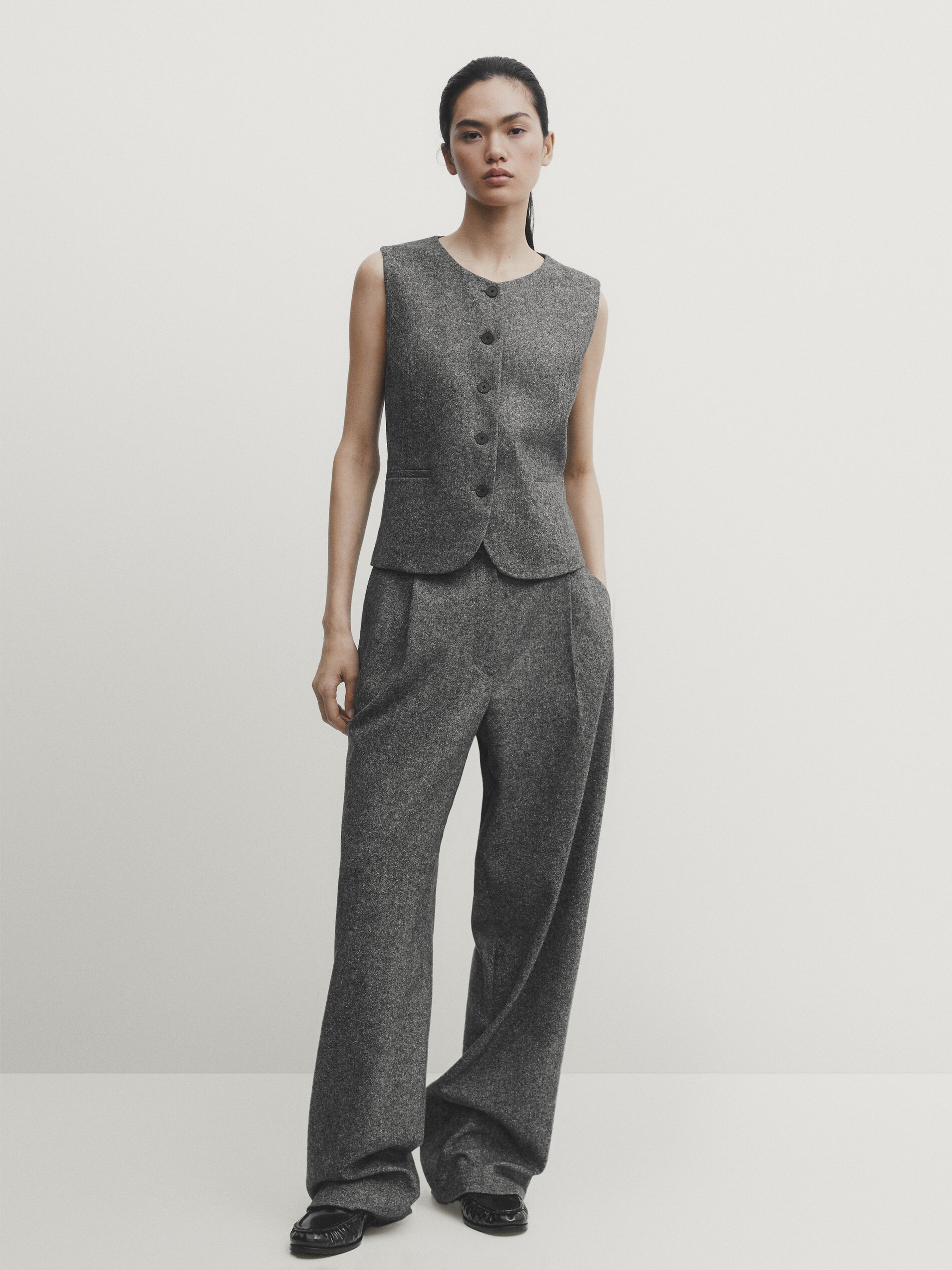 Wide wool-blend trousers - Greige … curated on LTK