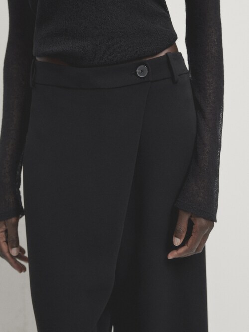 Black wool blend pareo trousers · Black · Dressy