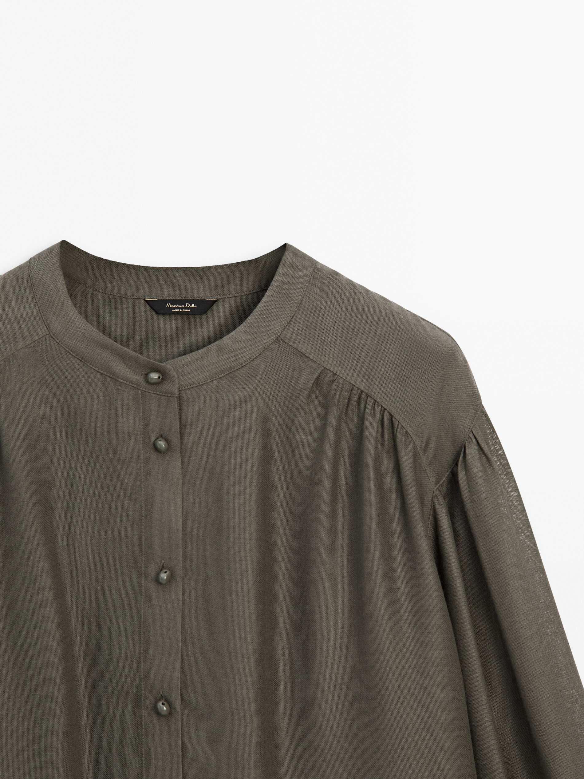 Camisa fluida cuello mao Marr n Camisas Massimo Dutti