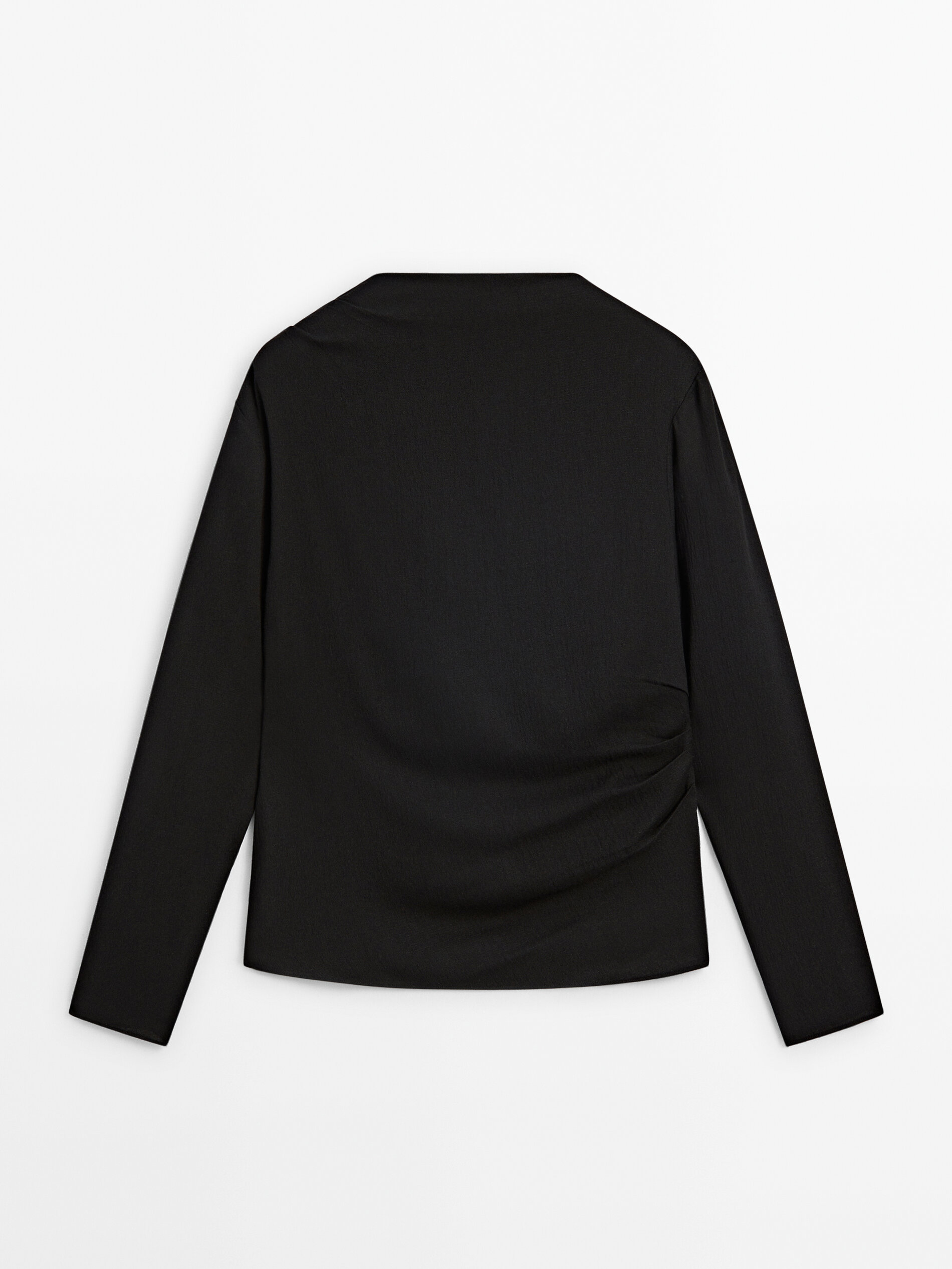 Long sleeve blouse with draped detail Black Shirts Massimo Dutti