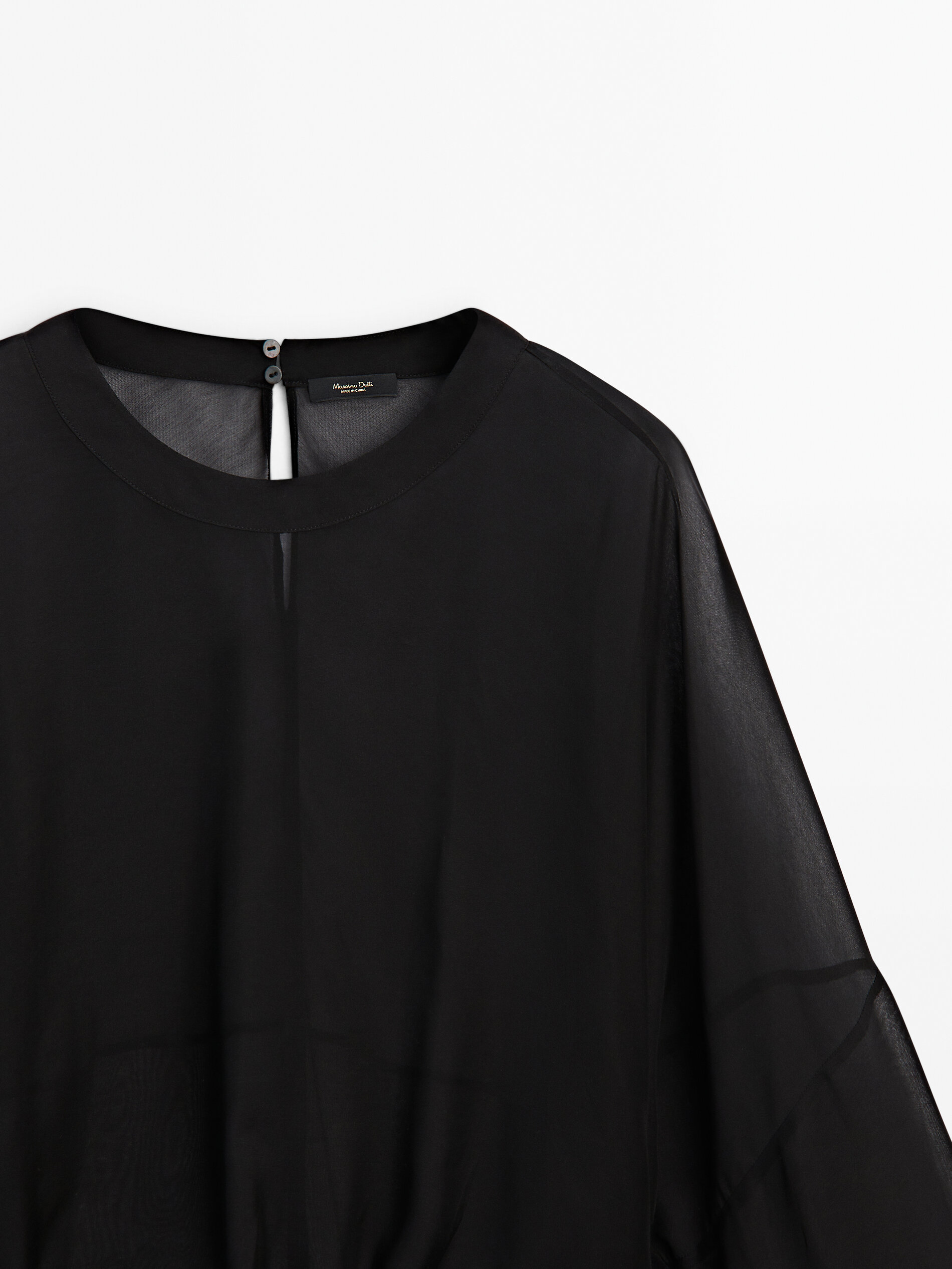 Semi sheer blouse with tie detail Black Shirts Massimo Dutti