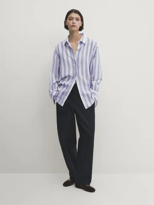 마시모두띠 Massimo Dutti Striped oversize blouse