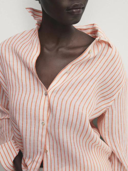 마시모두띠 Massimo Dutti 100% linen striped shirt