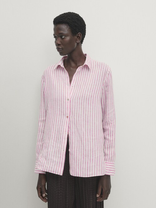 마시모두띠 Massimo Dutti 100% linen striped shirt